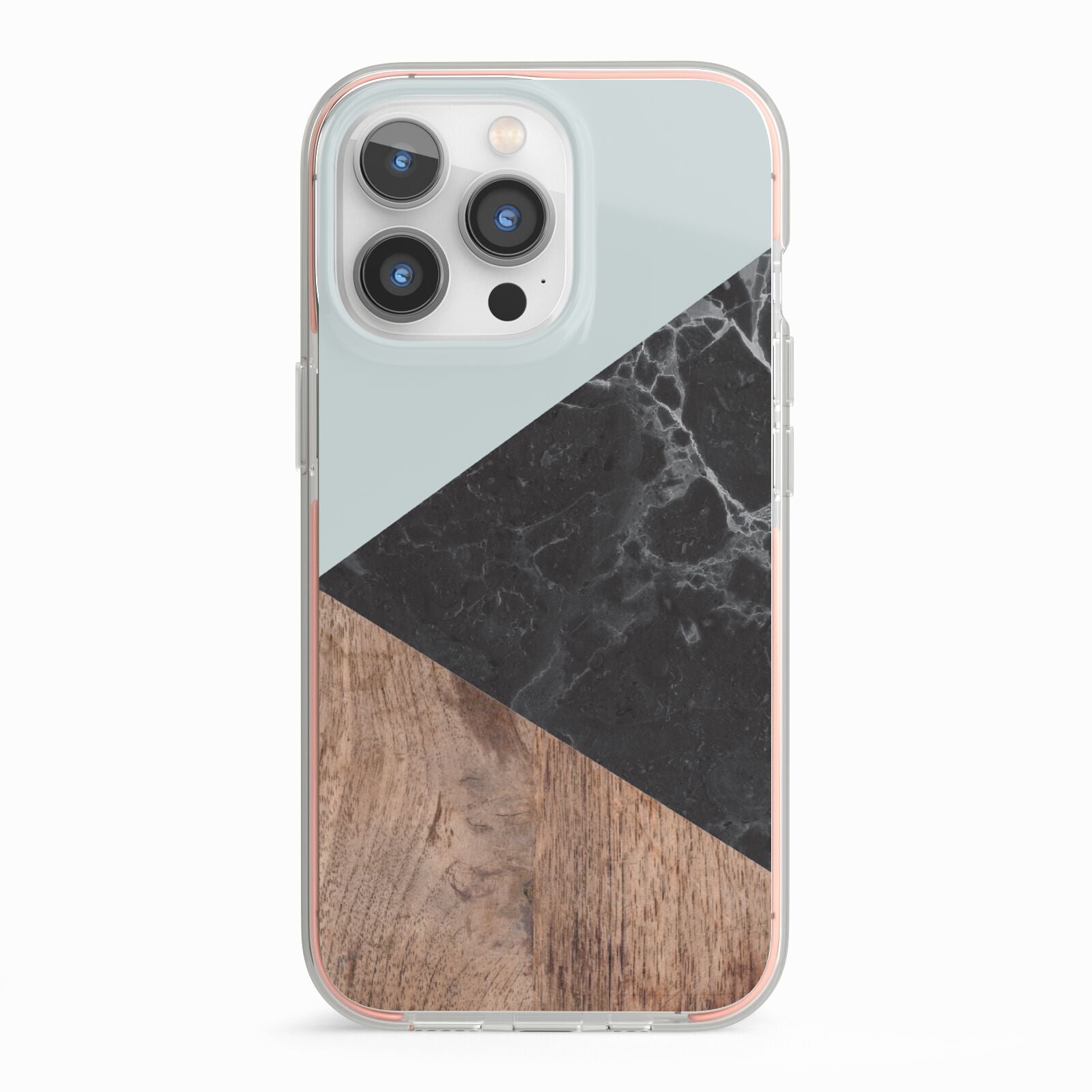 Marble Wood Geometric 2 iPhone 13 Pro TPU Impact Case with Pink Edges