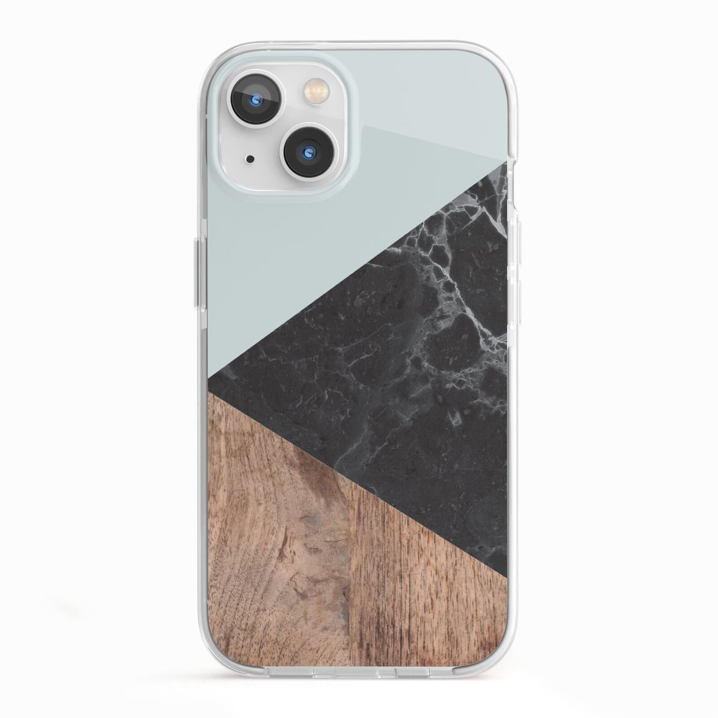 Marble Wood Geometric 2 iPhone 13 TPU Impact Case with White Edges