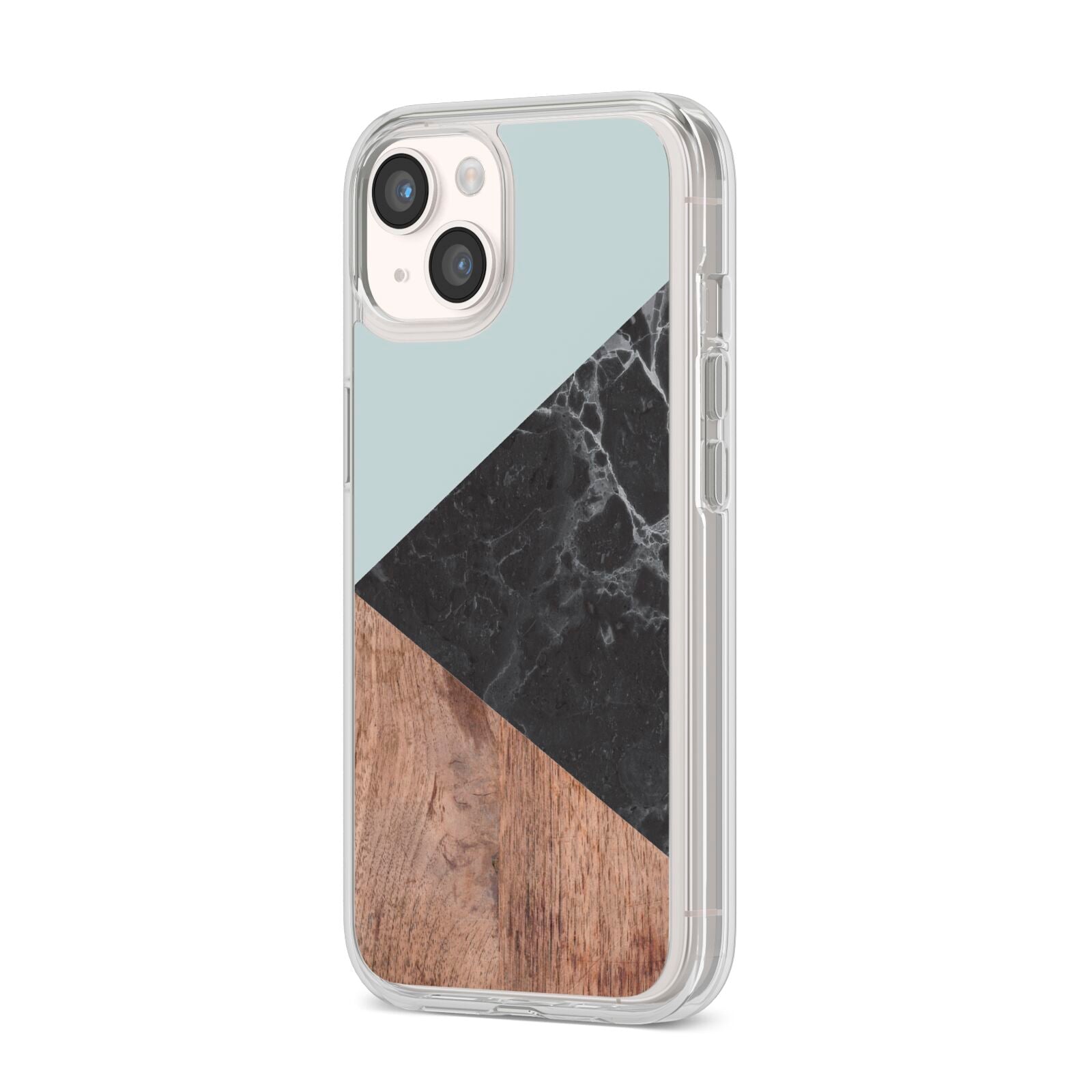 Marble Wood Geometric 2 iPhone 14 Clear Tough Case Starlight Angled Image