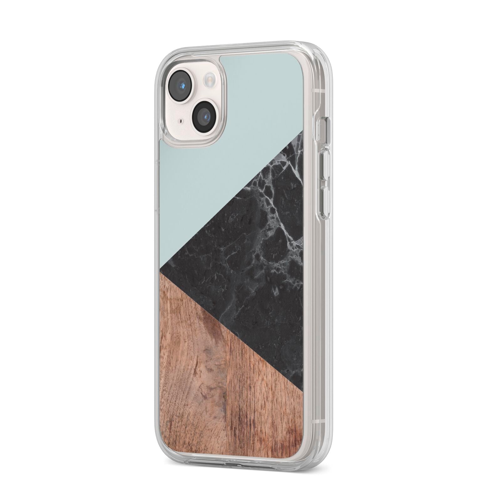 Marble Wood Geometric 2 iPhone 14 Plus Clear Tough Case Starlight Angled Image