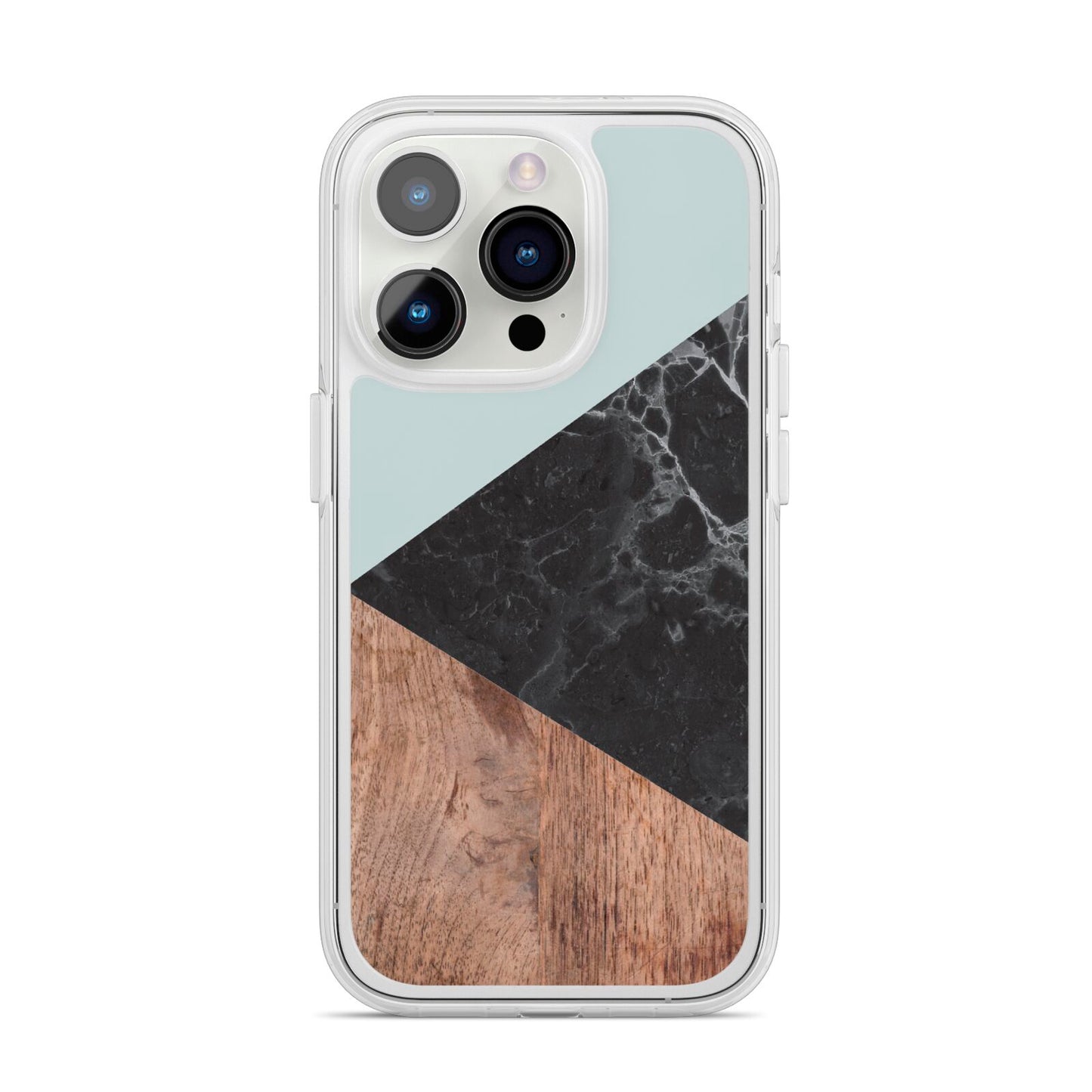 Marble Wood Geometric 2 iPhone 14 Pro Clear Tough Case Silver