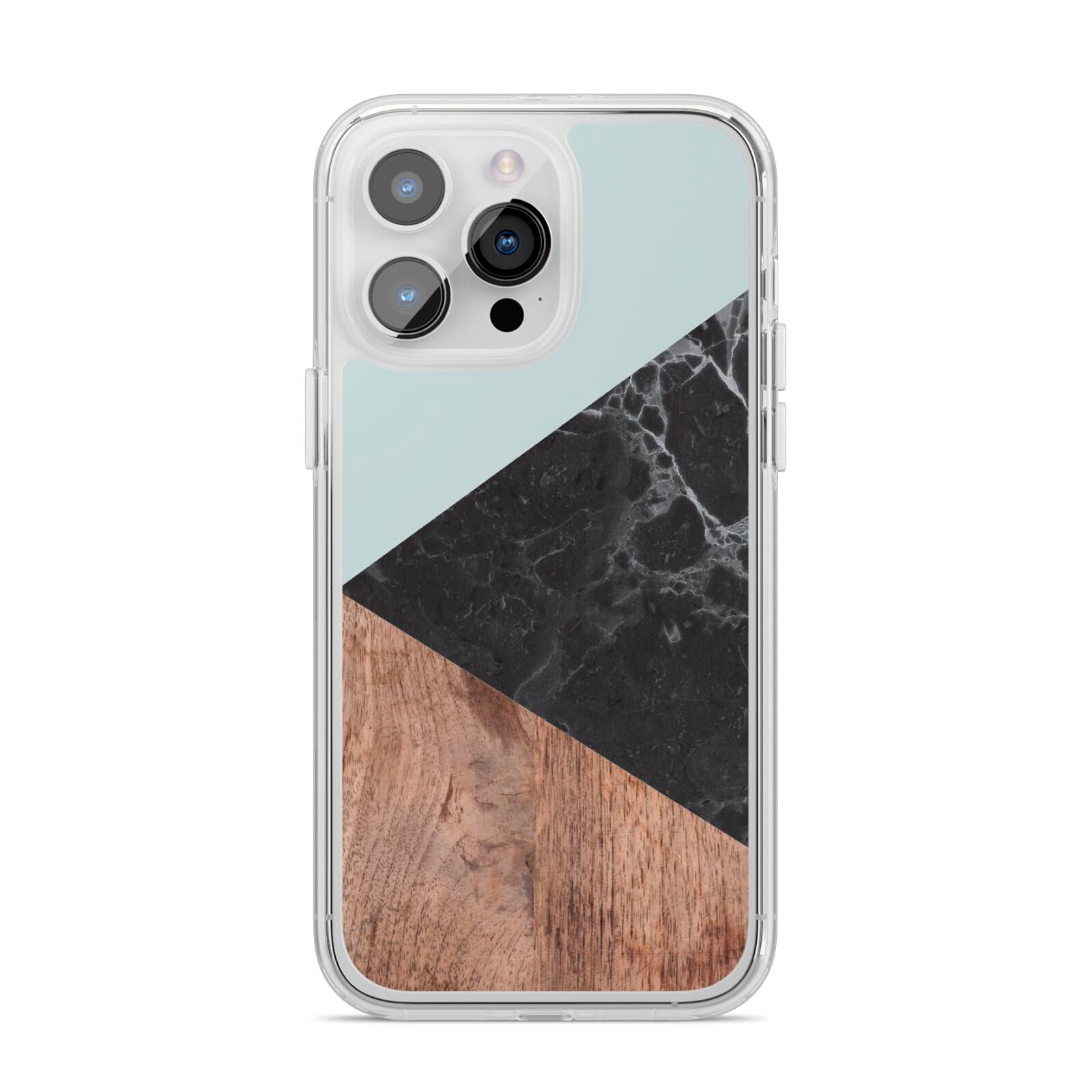 Marble Wood Geometric 2 iPhone 14 Pro Max Clear Tough Case Silver