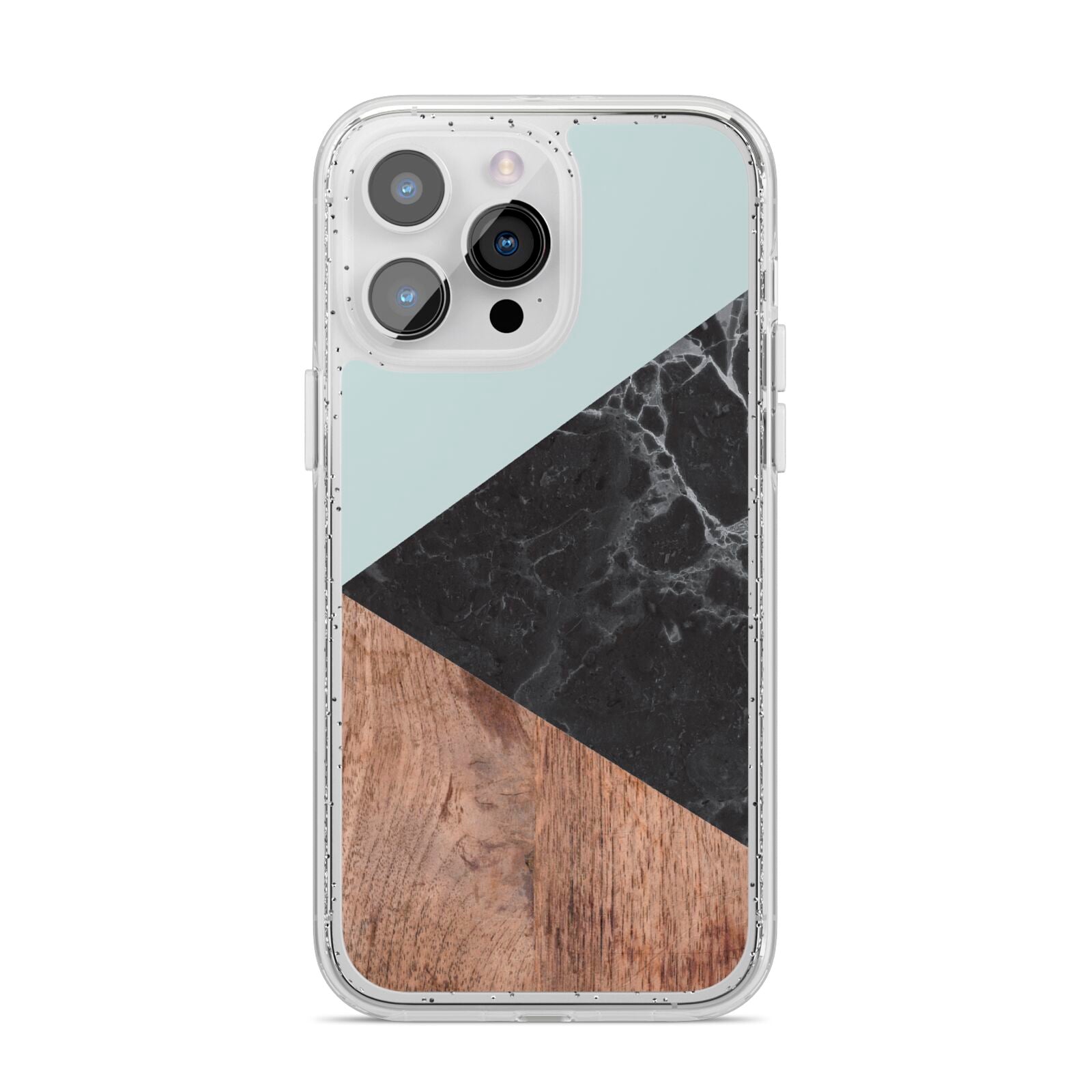 Marble Wood Geometric 2 iPhone 14 Pro Max Glitter Tough Case Silver