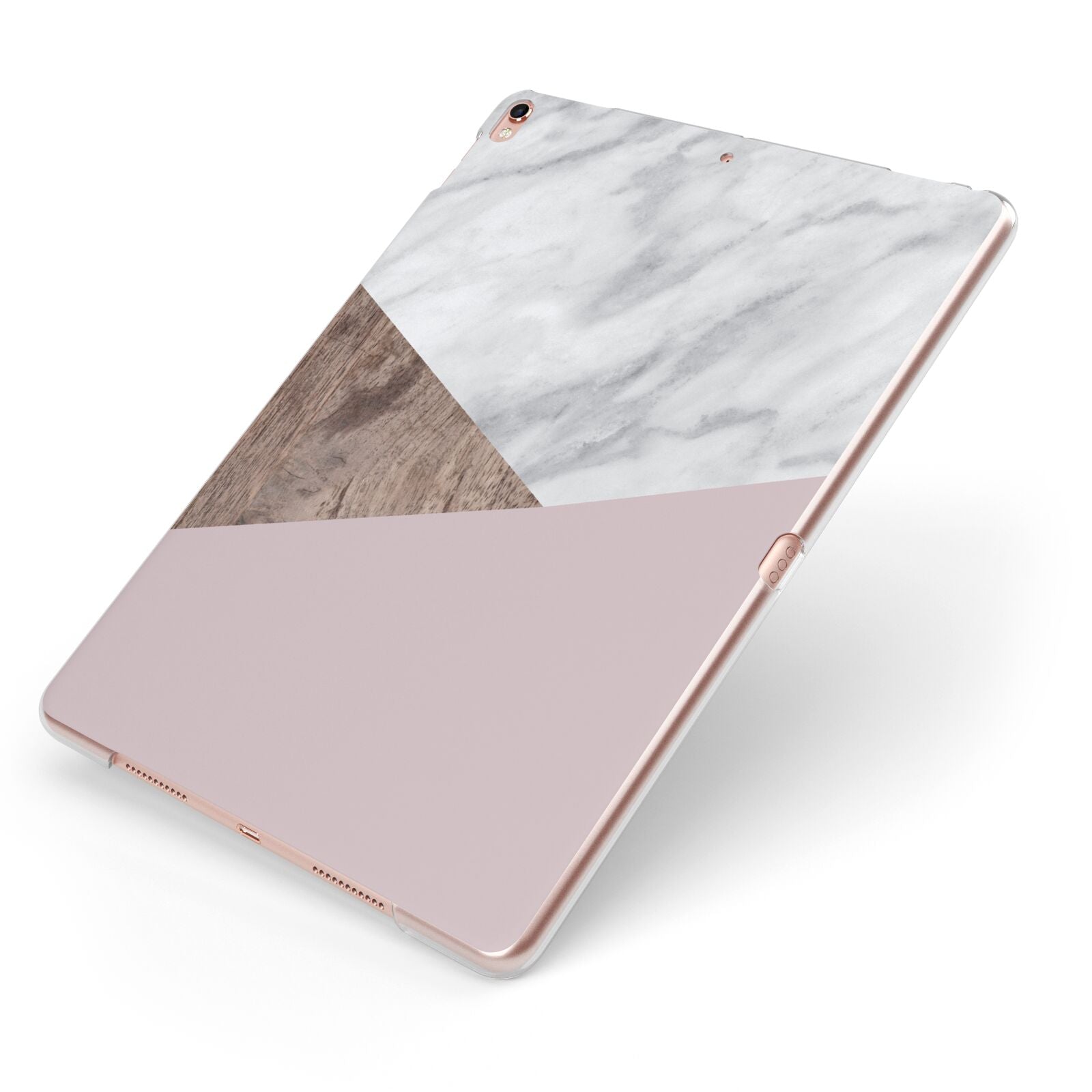 Marble Wood Geometric 3 Apple iPad Case on Rose Gold iPad Side View