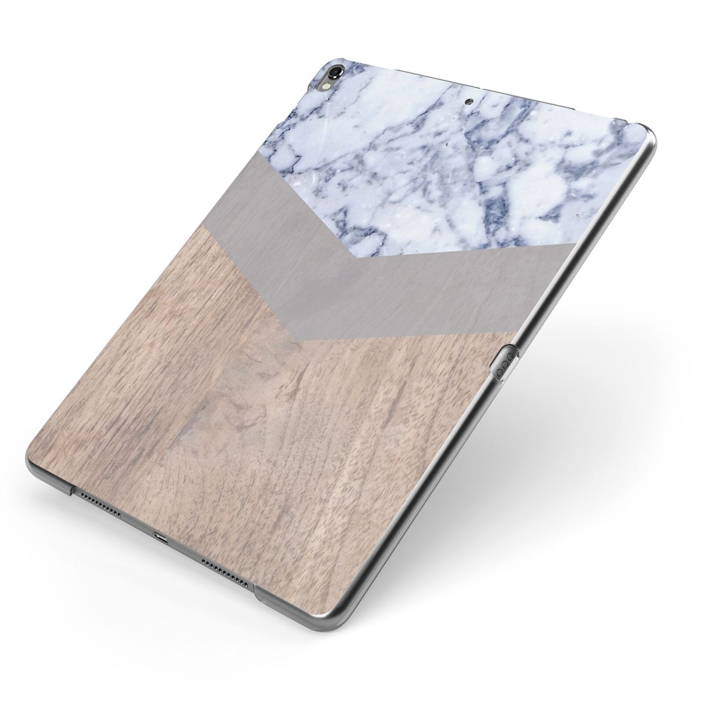 Marble Wood Geometric 4 Apple iPad Case on Grey iPad Side View