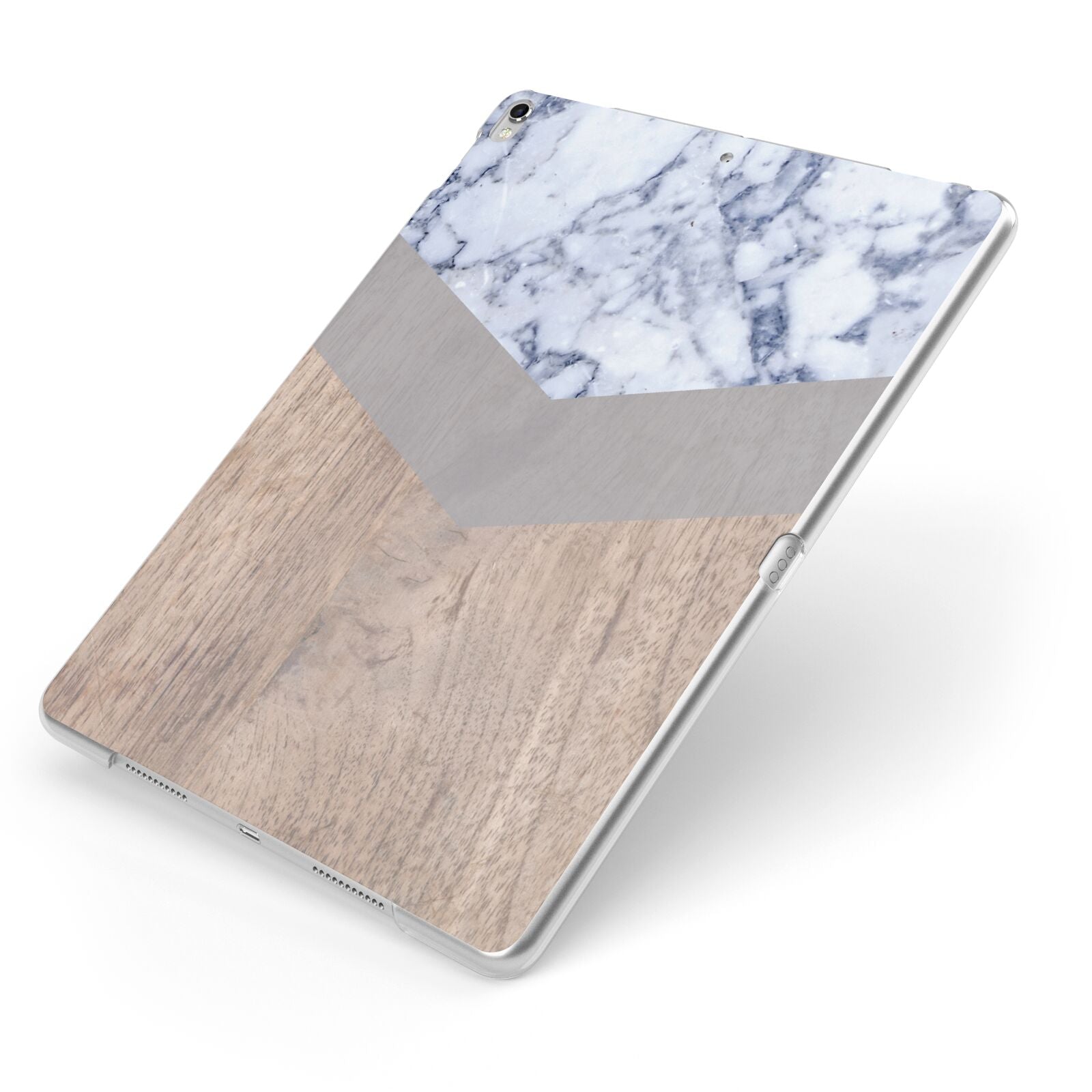 Marble Wood Geometric 4 Apple iPad Case on Silver iPad Side View