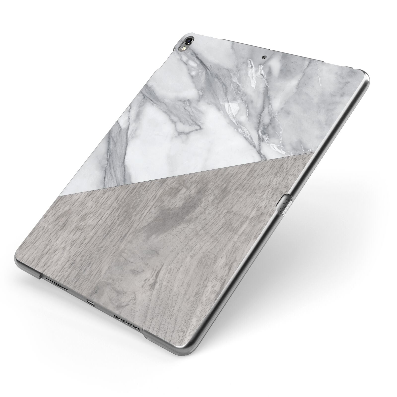 Marble Wood Geometric 5 Apple iPad Case on Grey iPad Side View