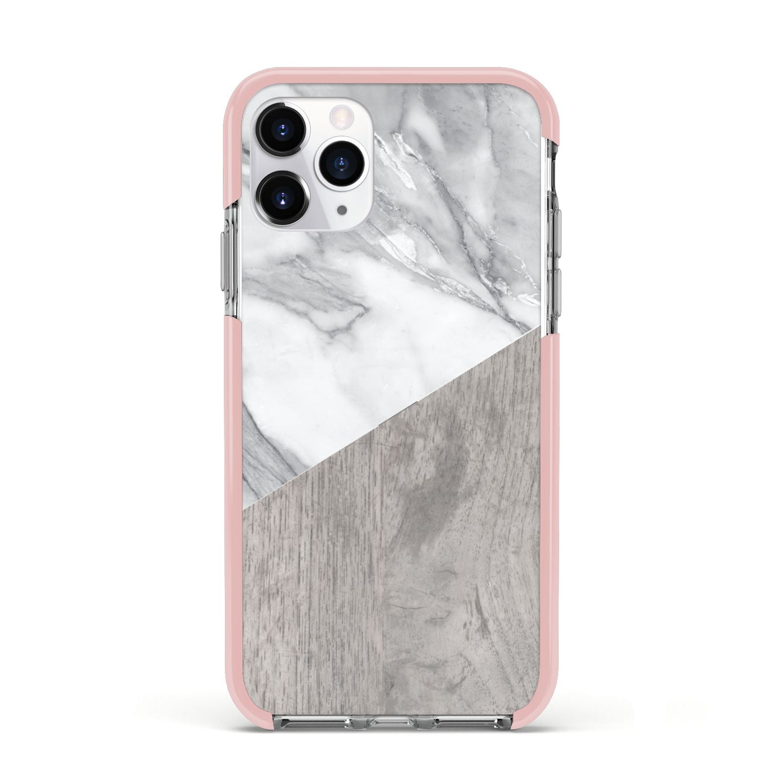 Marble Wood Geometric 5 Apple iPhone 11 Pro in Silver with Pink Impact Case