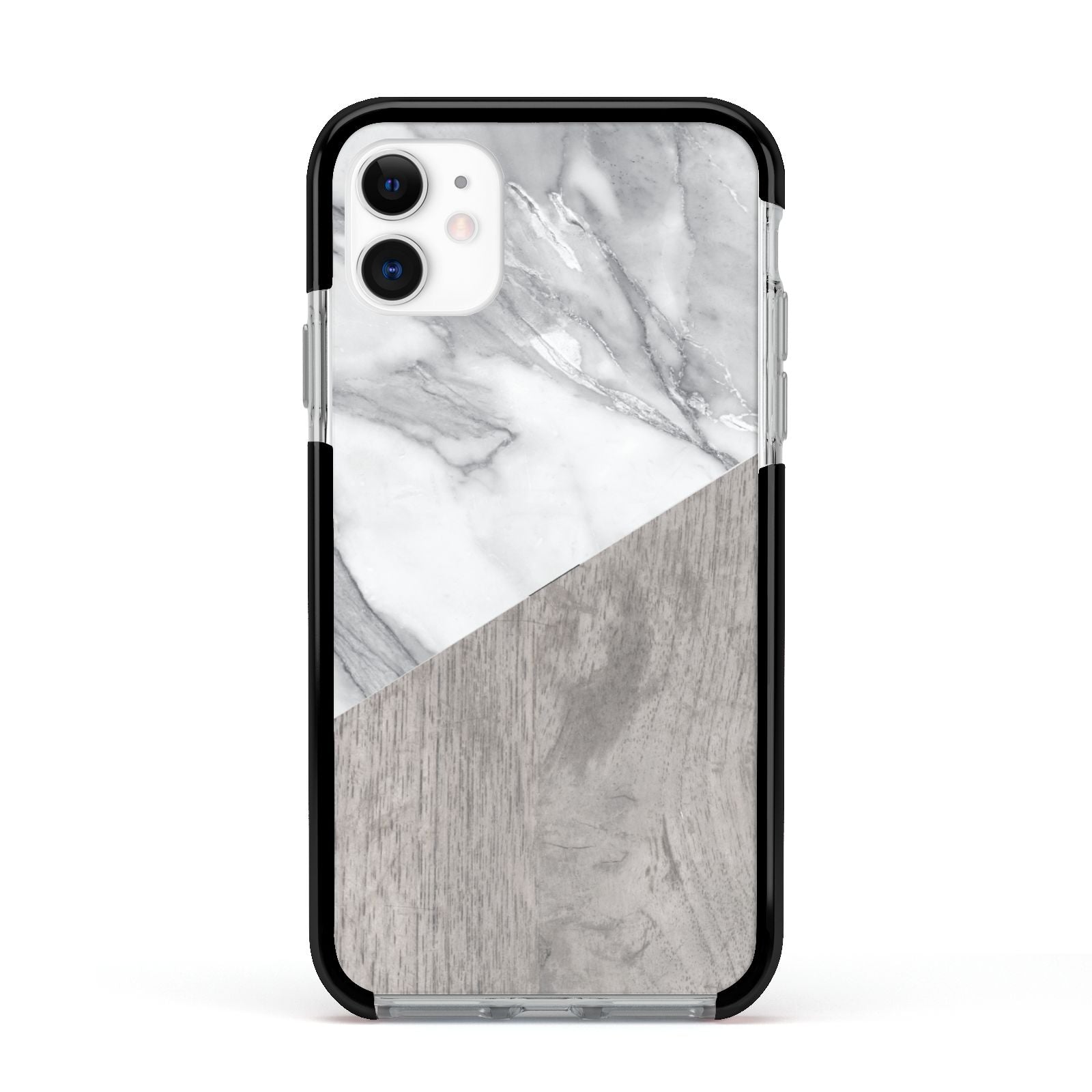 Marble Wood Geometric 5 Apple iPhone 11 in White with Black Impact Case