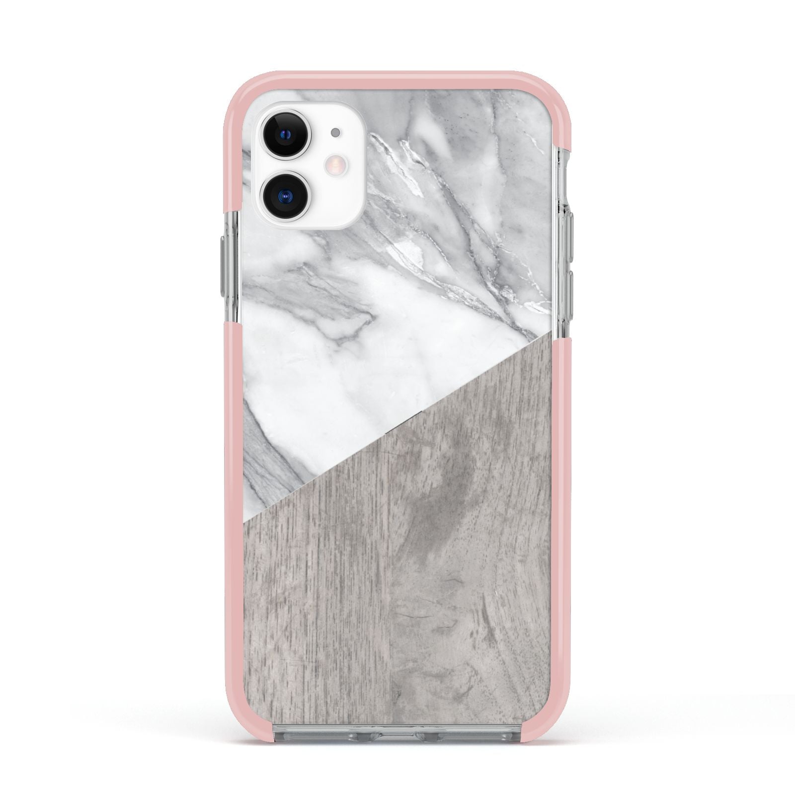 Marble Wood Geometric 5 Apple iPhone 11 in White with Pink Impact Case