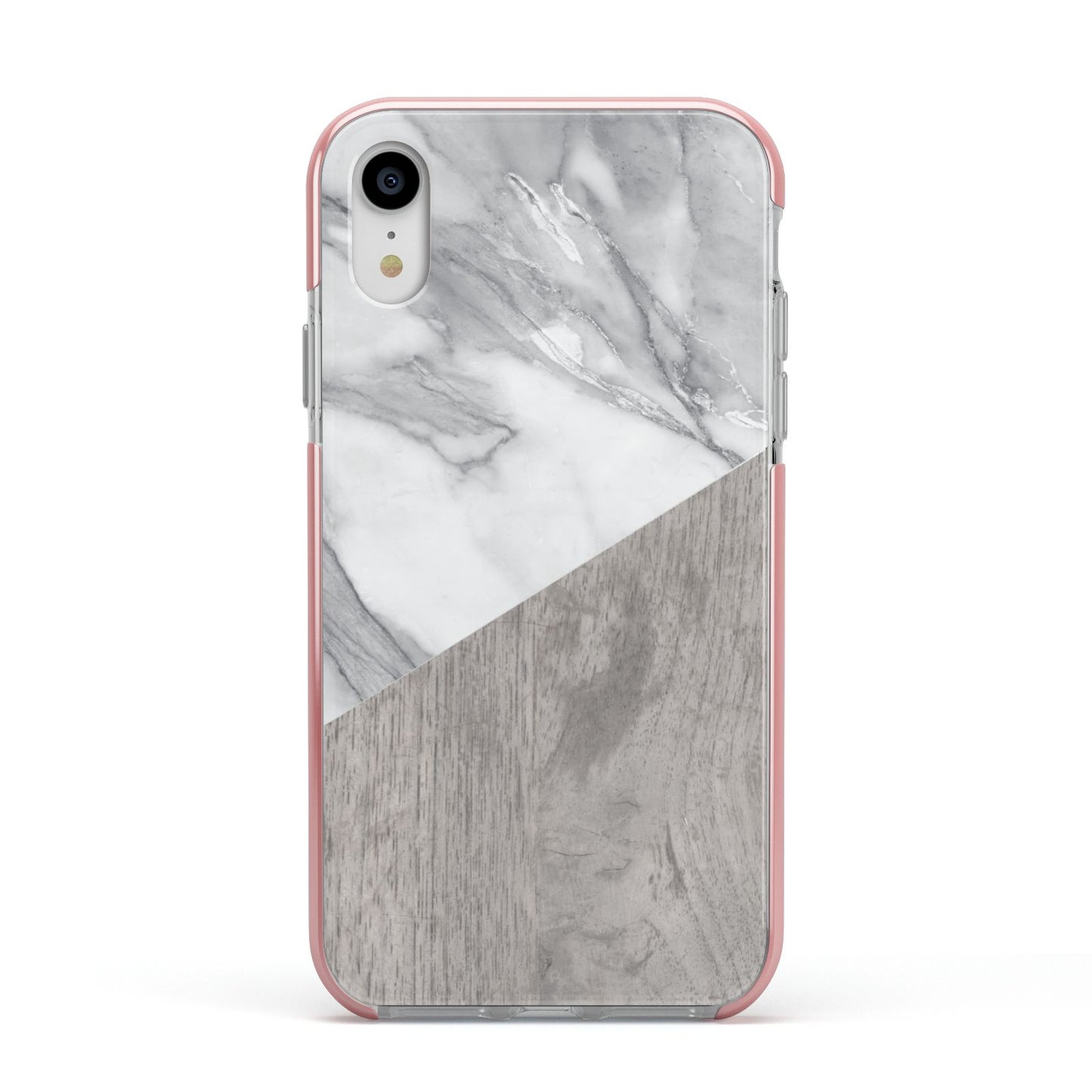 Marble Wood Geometric 5 Apple iPhone XR Impact Case Pink Edge on Silver Phone