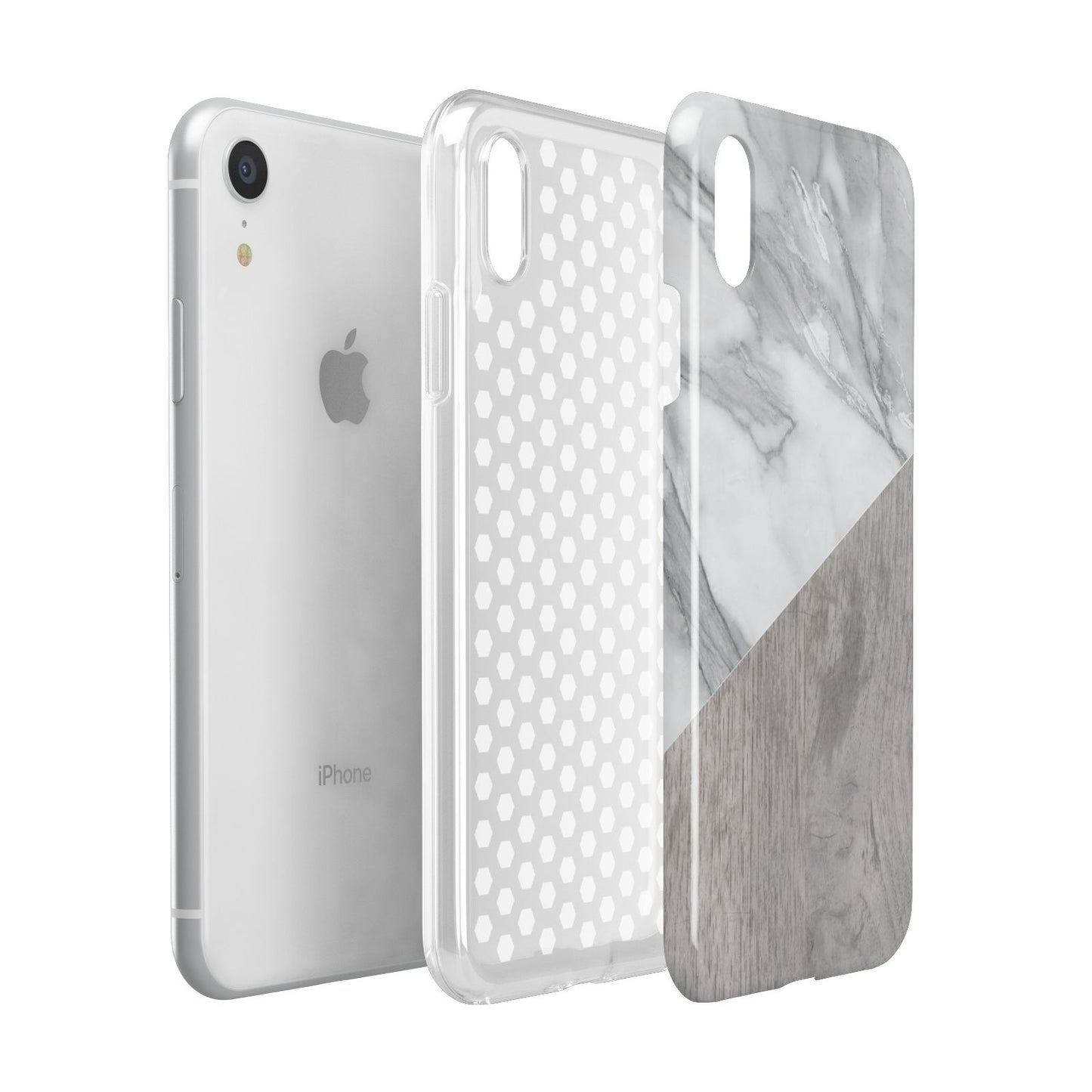 Marble Wood Geometric 5 Apple iPhone XR White 3D Tough Case Expanded view