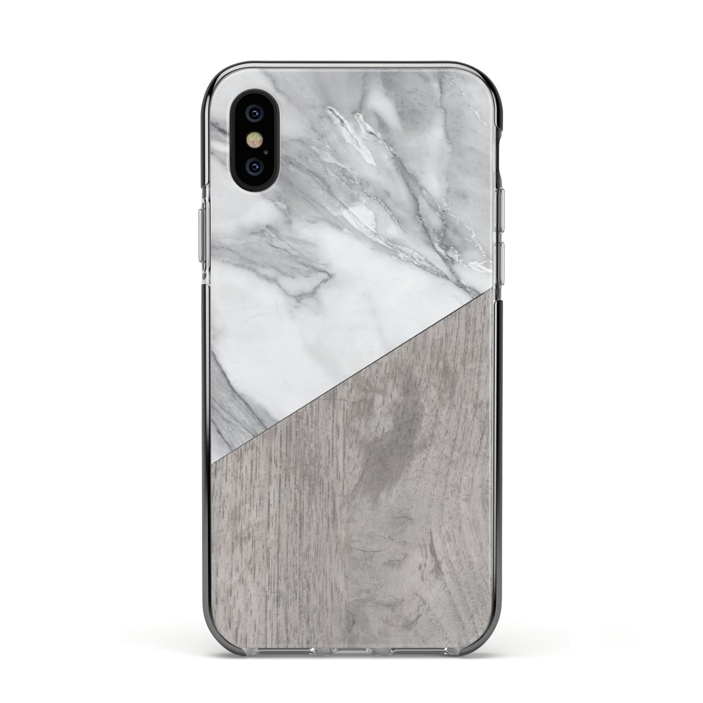 Marble Wood Geometric 5 Apple iPhone Xs Impact Case Black Edge on Black Phone