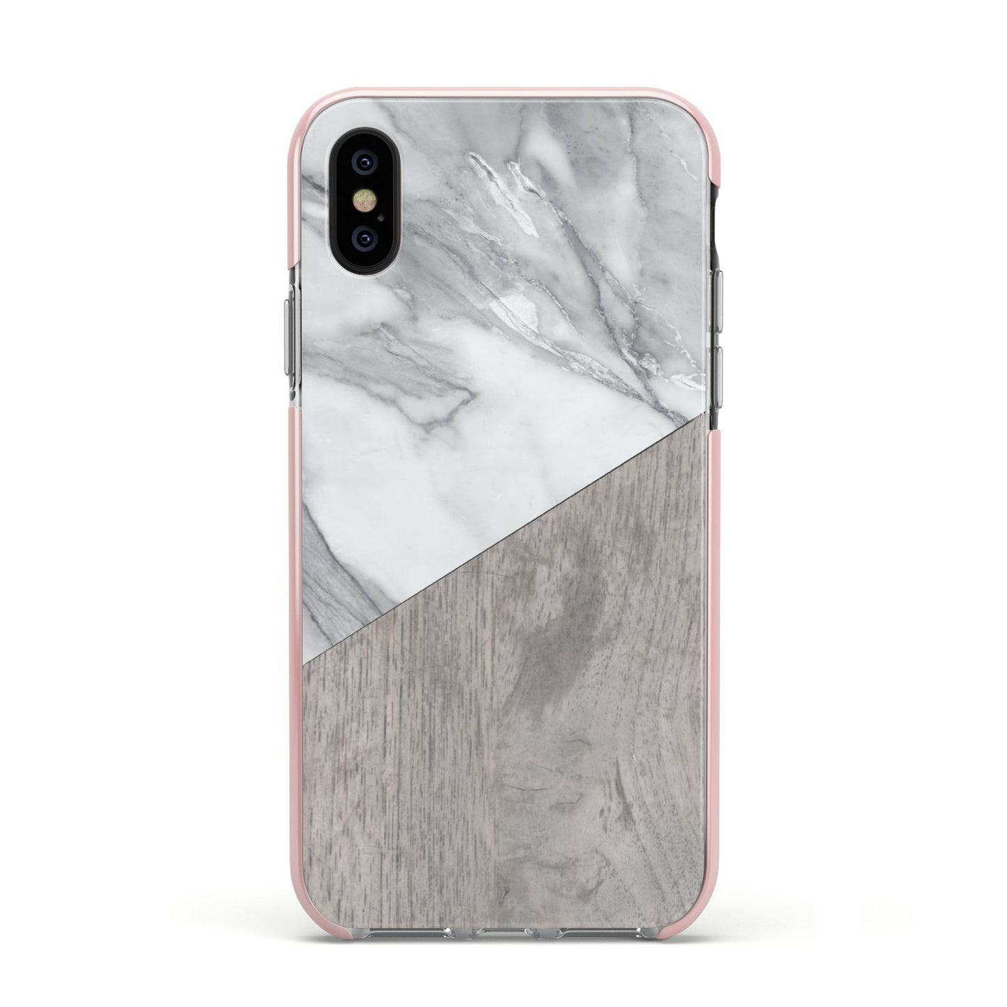 Marble Wood Geometric 5 Apple iPhone Xs Impact Case Pink Edge on Black Phone