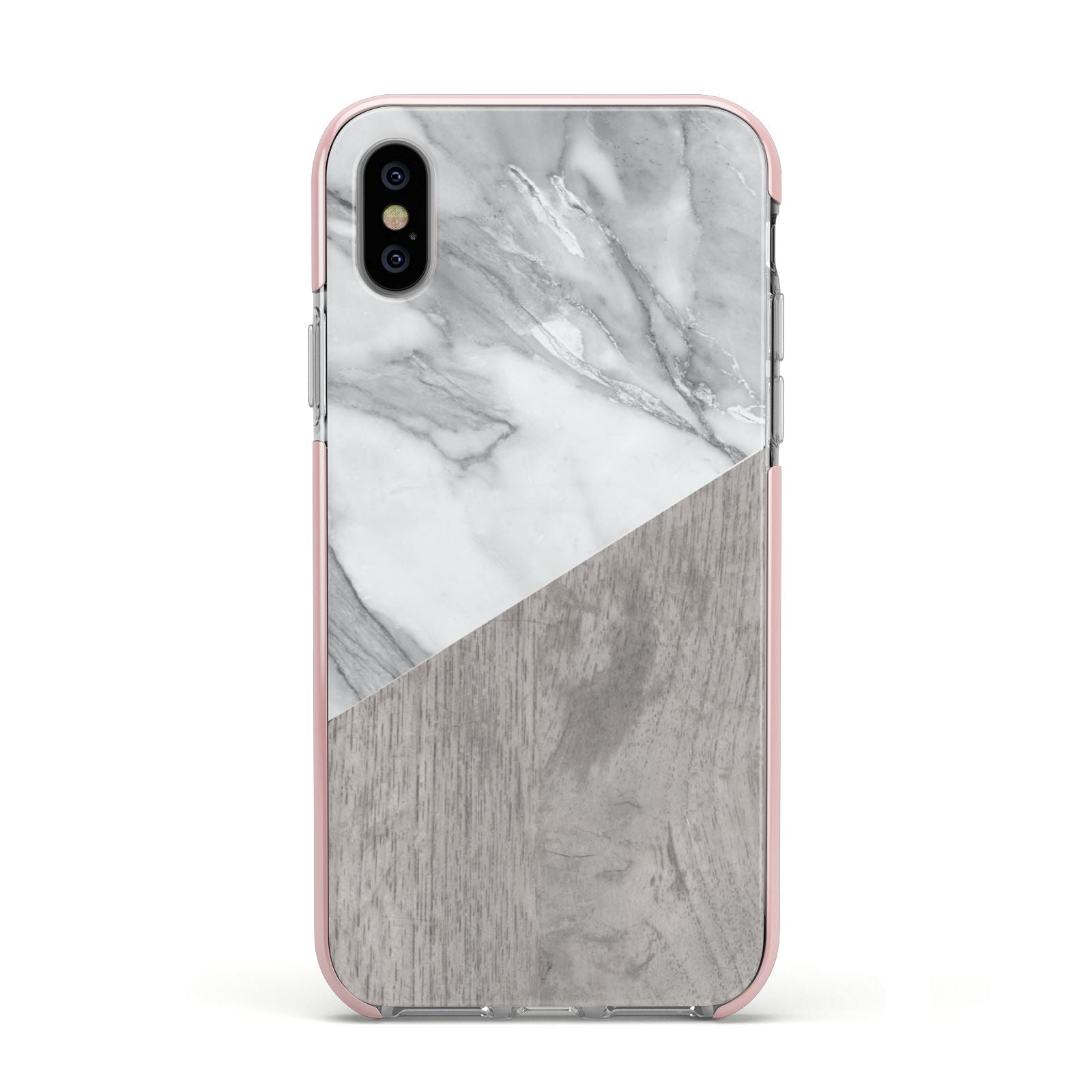 Marble Wood Geometric 5 Apple iPhone Xs Impact Case Pink Edge on Silver Phone