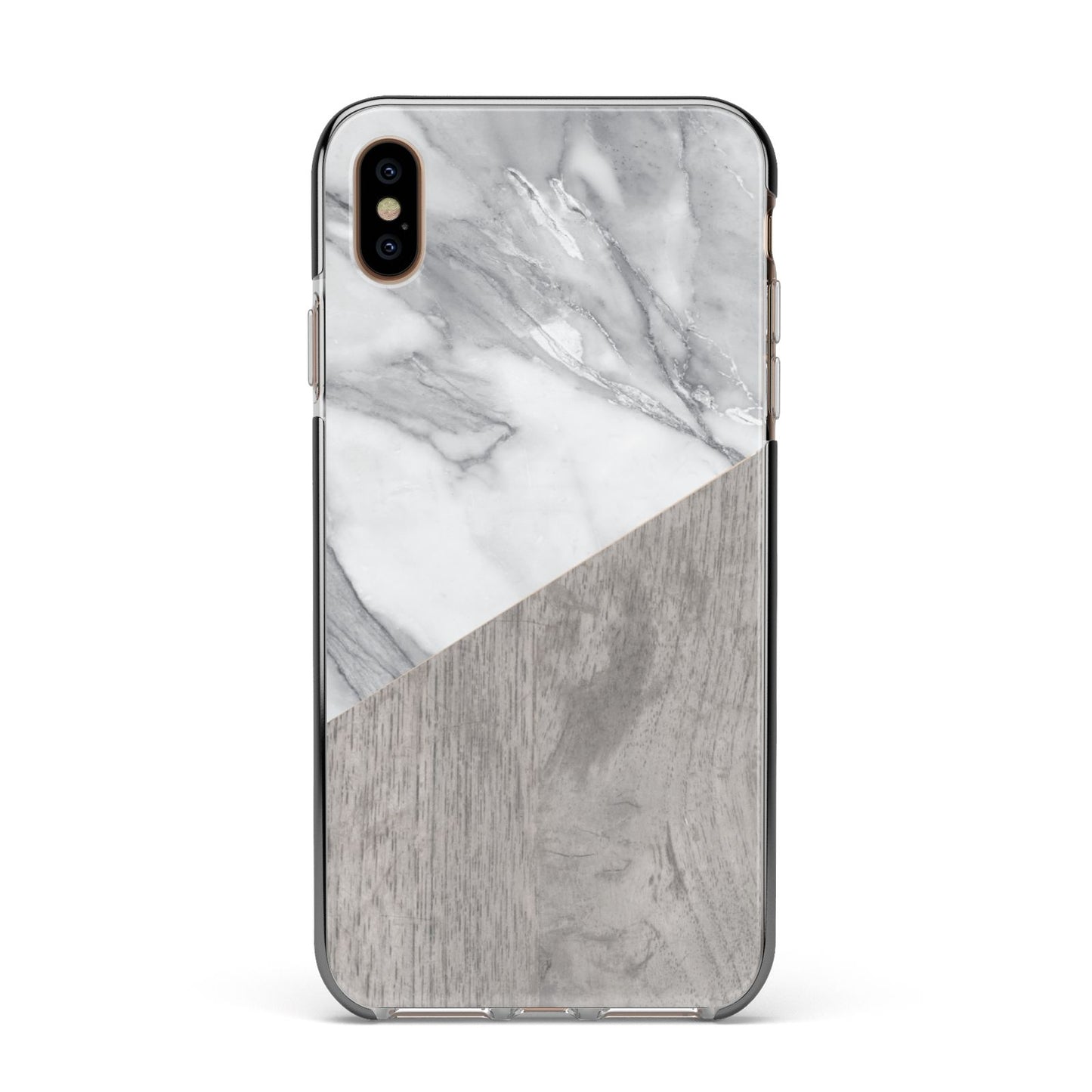 Marble Wood Geometric 5 Apple iPhone Xs Max Impact Case Black Edge on Gold Phone