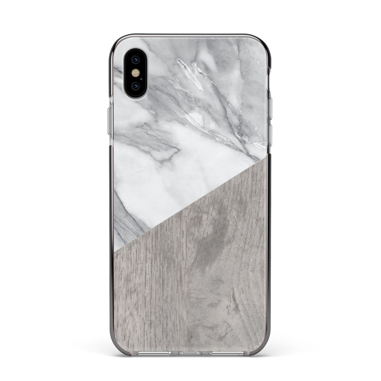 Marble Wood Geometric 5 Apple iPhone Xs Max Impact Case Black Edge on Silver Phone