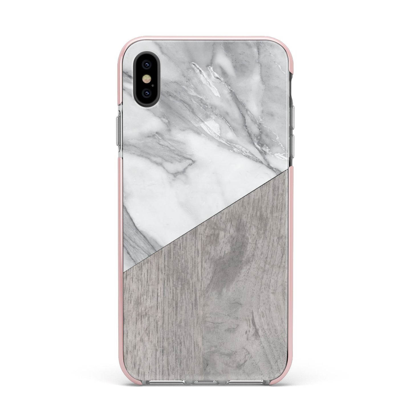 Marble Wood Geometric 5 Apple iPhone Xs Max Impact Case Pink Edge on Black Phone