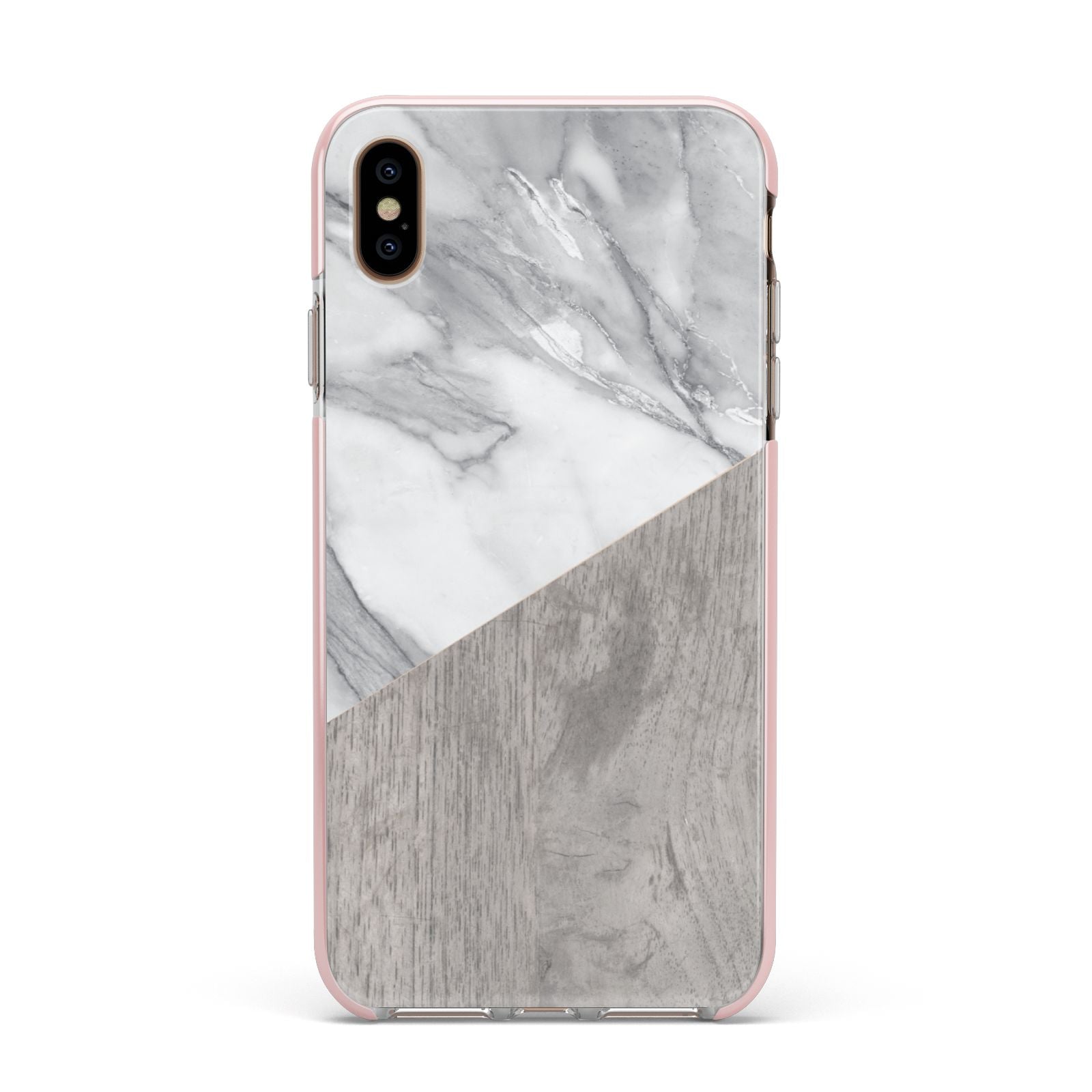 Marble Wood Geometric 5 Apple iPhone Xs Max Impact Case Pink Edge on Gold Phone