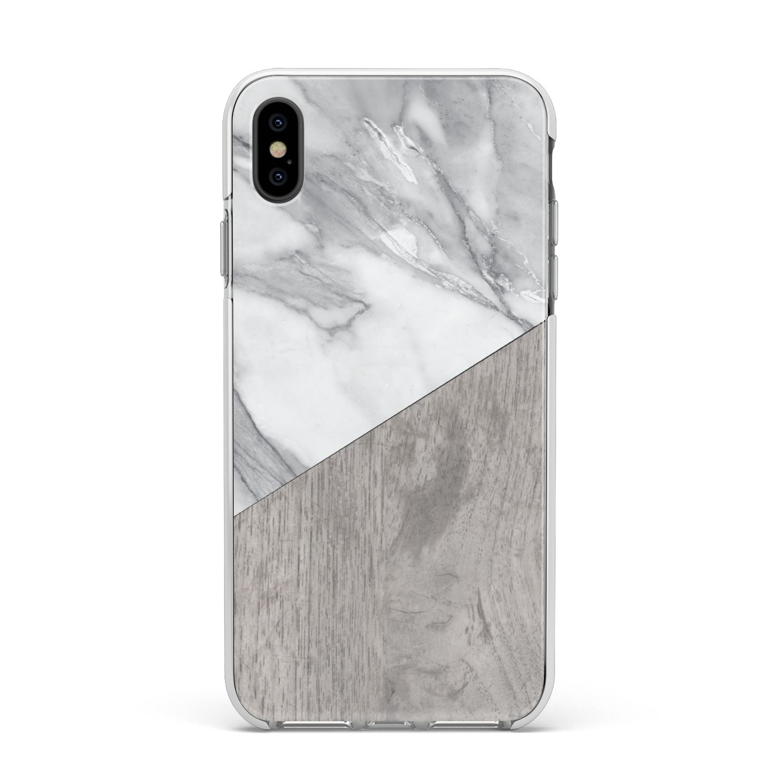 Marble Wood Geometric 5 Apple iPhone Xs Max Impact Case White Edge on Black Phone