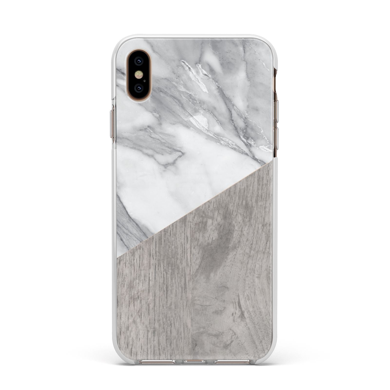 Marble Wood Geometric 5 Apple iPhone Xs Max Impact Case White Edge on Gold Phone