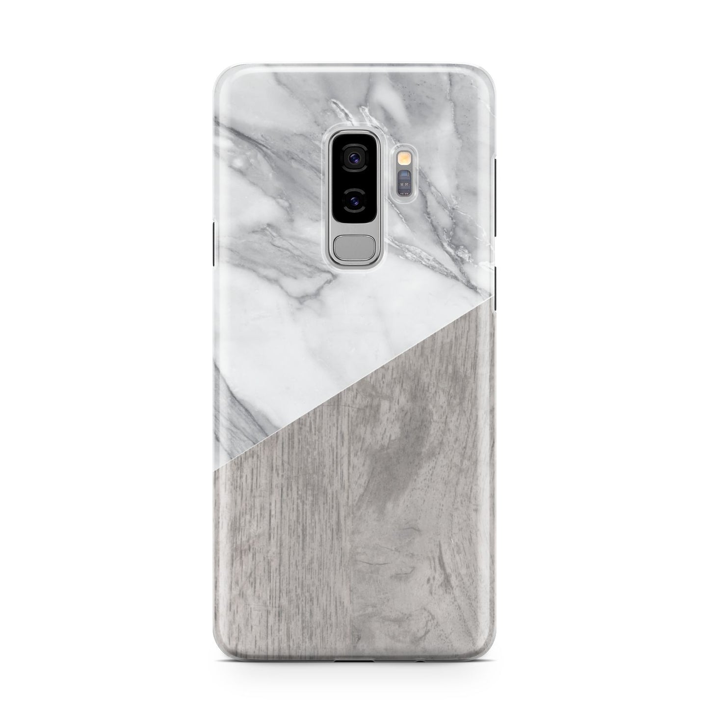 Marble Wood Geometric 5 Samsung Galaxy S9 Plus Case on Silver phone