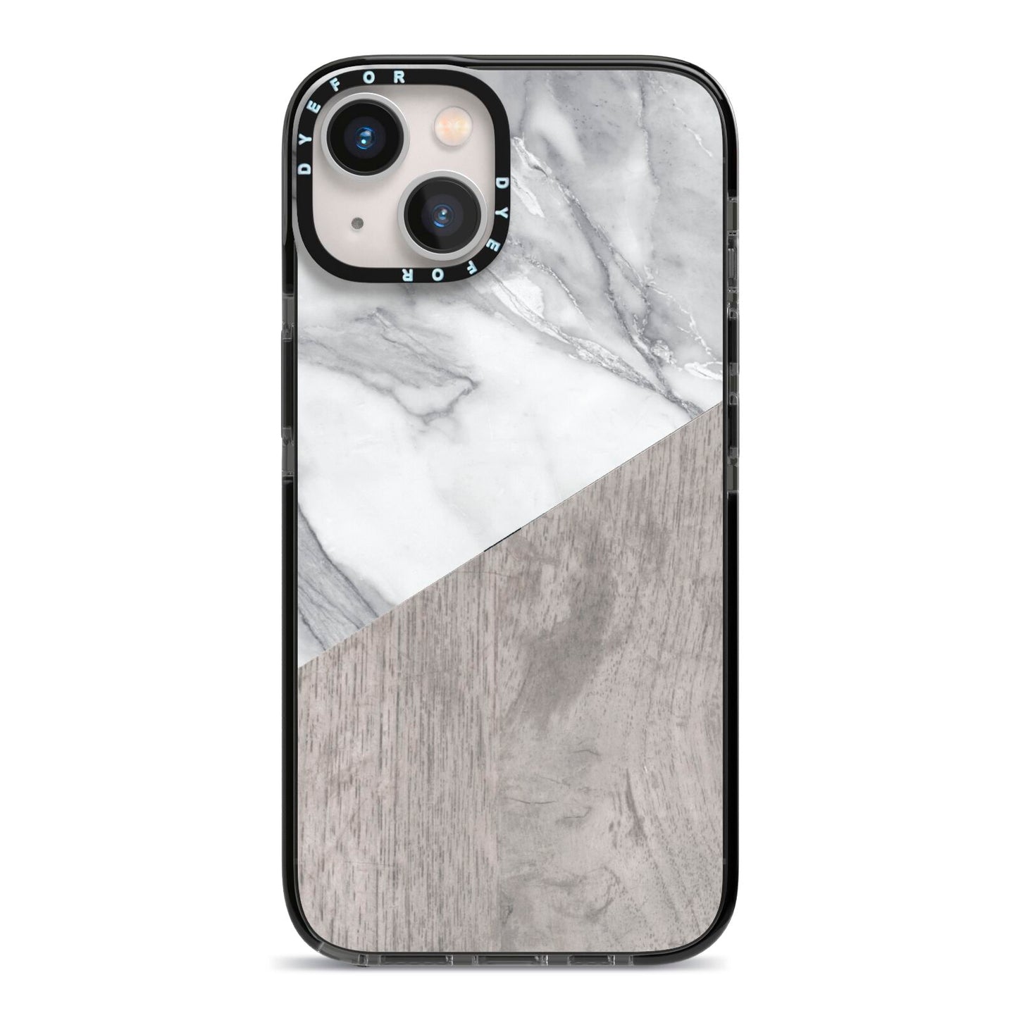 Marble Wood Geometric 5 iPhone 13 Black Impact Case on Silver phone