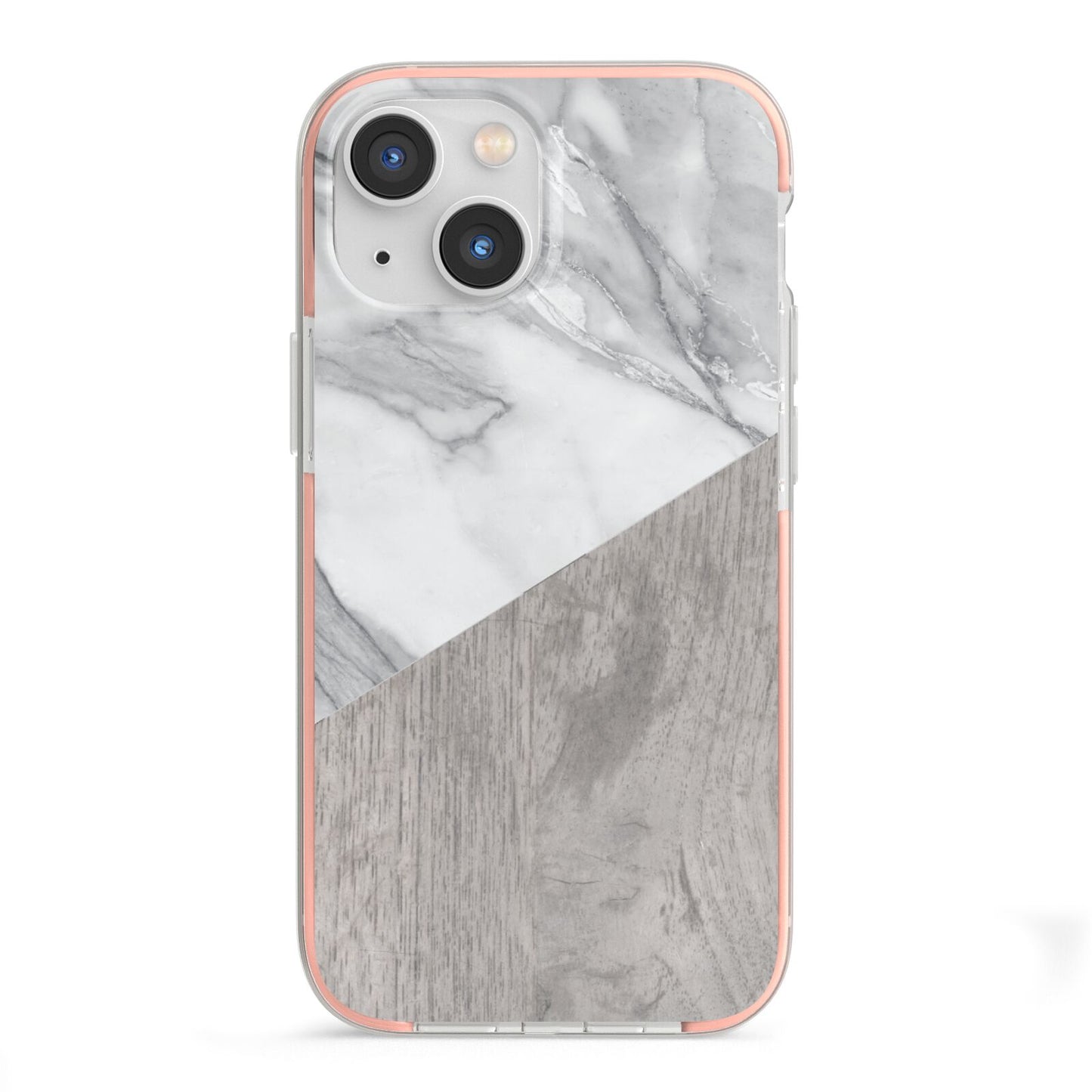 Marble Wood Geometric 5 iPhone 13 Mini TPU Impact Case with Pink Edges