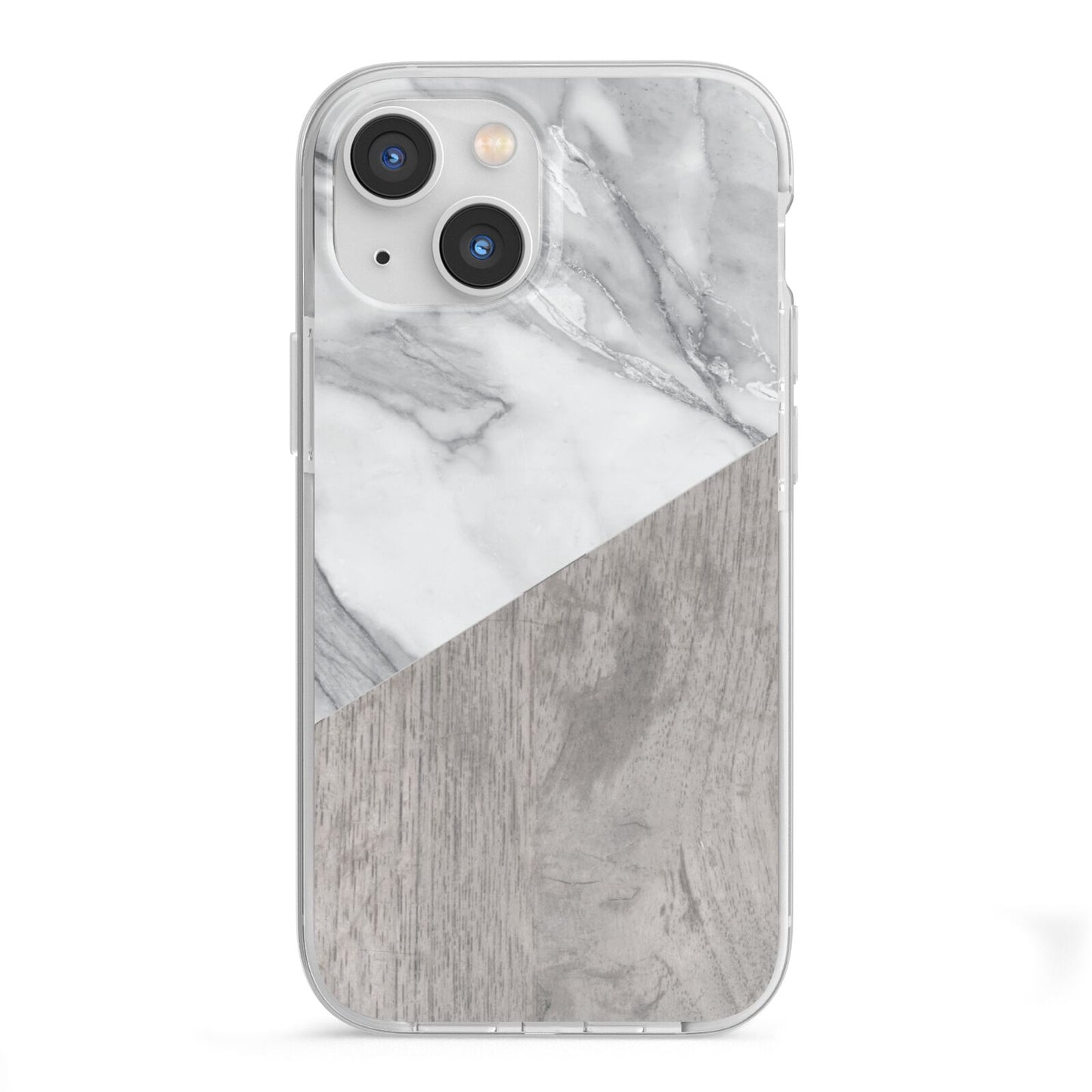 Marble Wood Geometric 5 iPhone 13 Mini TPU Impact Case with White Edges