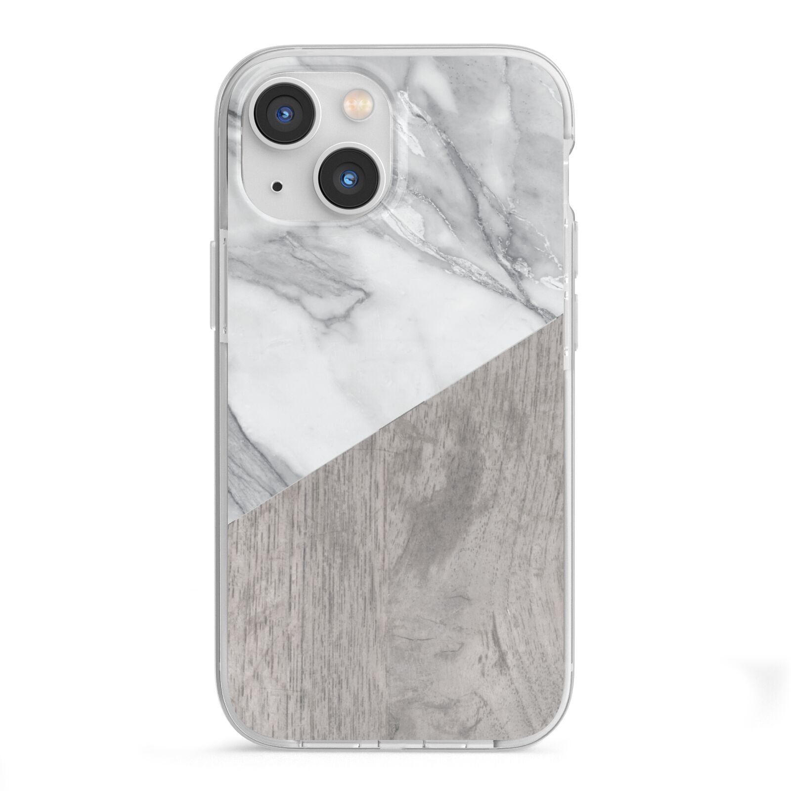 Marble Wood Geometric 5 iPhone 13 Mini TPU Impact Case with White Edges