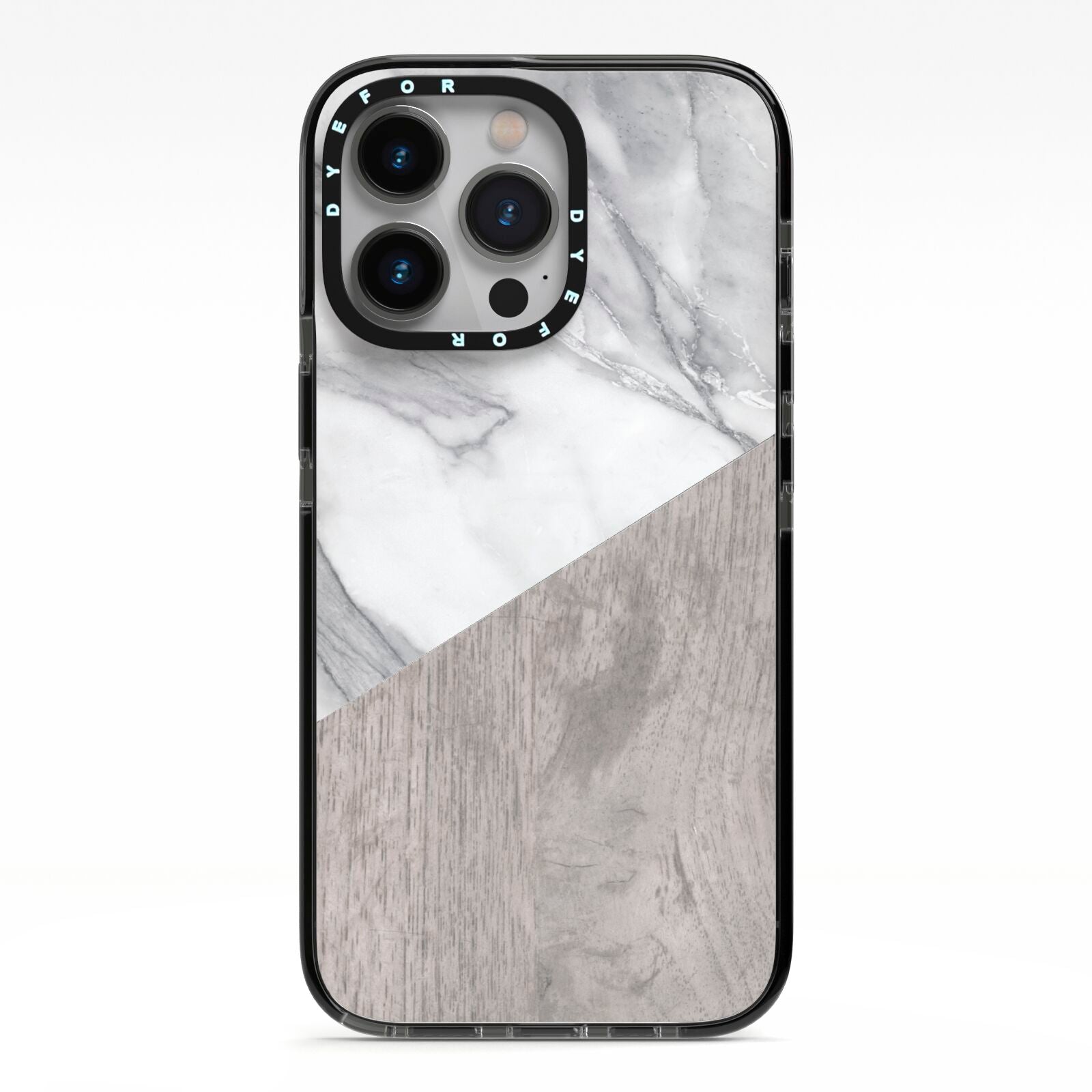 Marble Wood Geometric 5 iPhone 13 Pro Black Impact Case on Silver phone