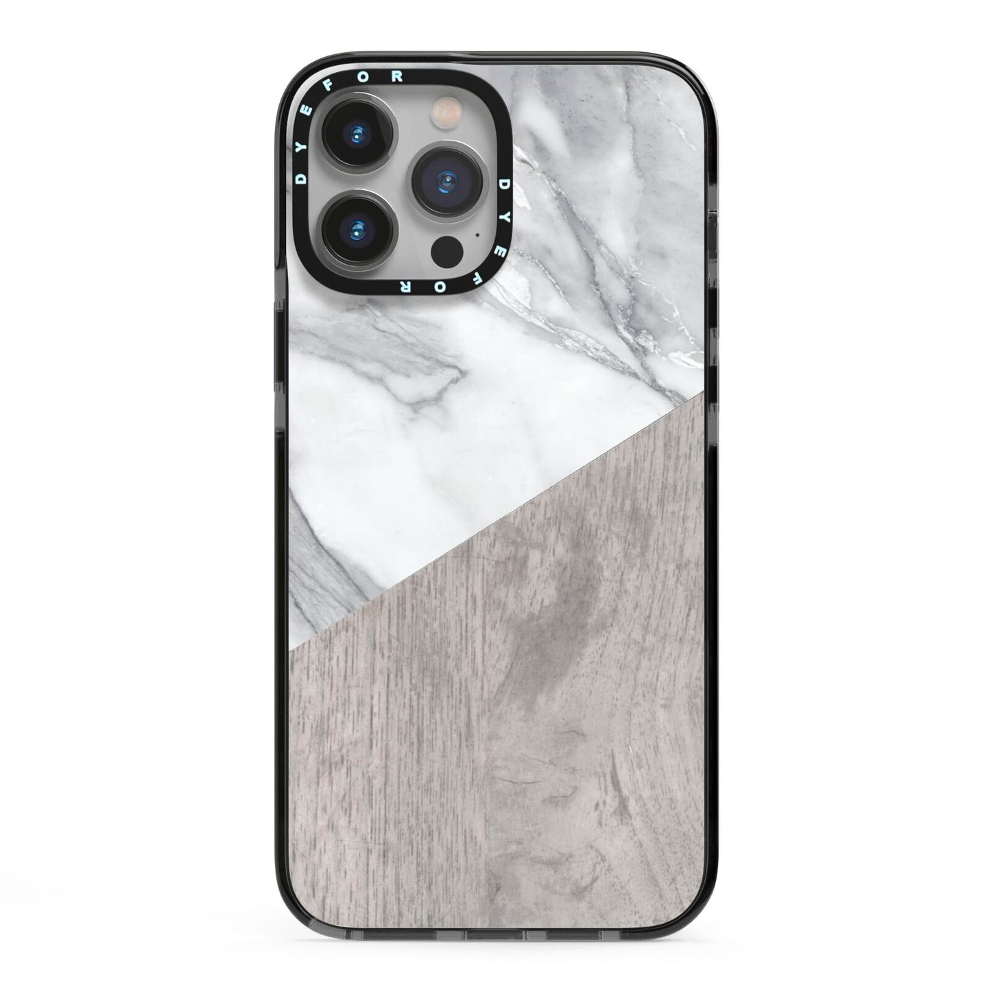 Marble Wood Geometric 5 iPhone 13 Pro Max Black Impact Case on Silver phone