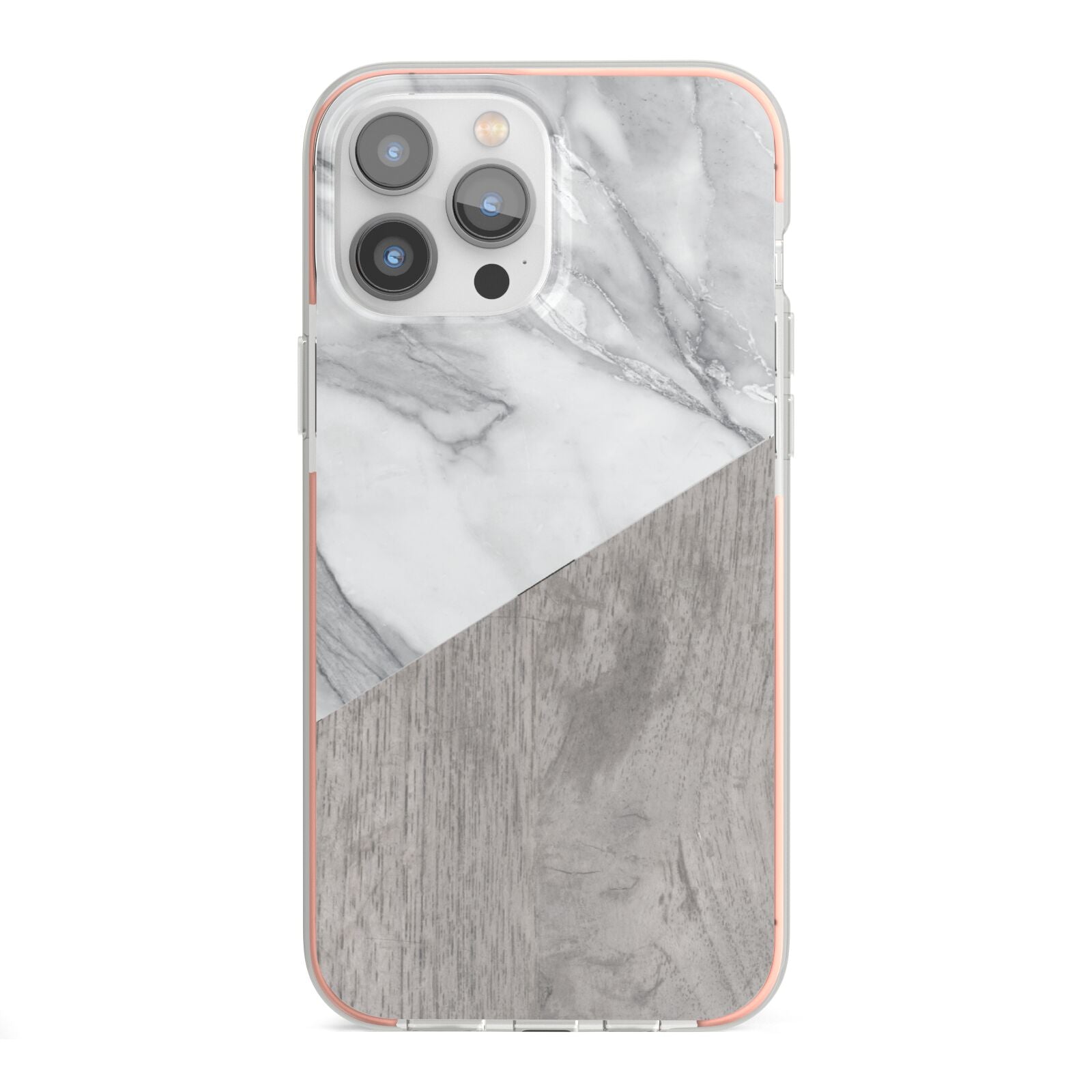 Marble Wood Geometric 5 iPhone 13 Pro Max TPU Impact Case with Pink Edges