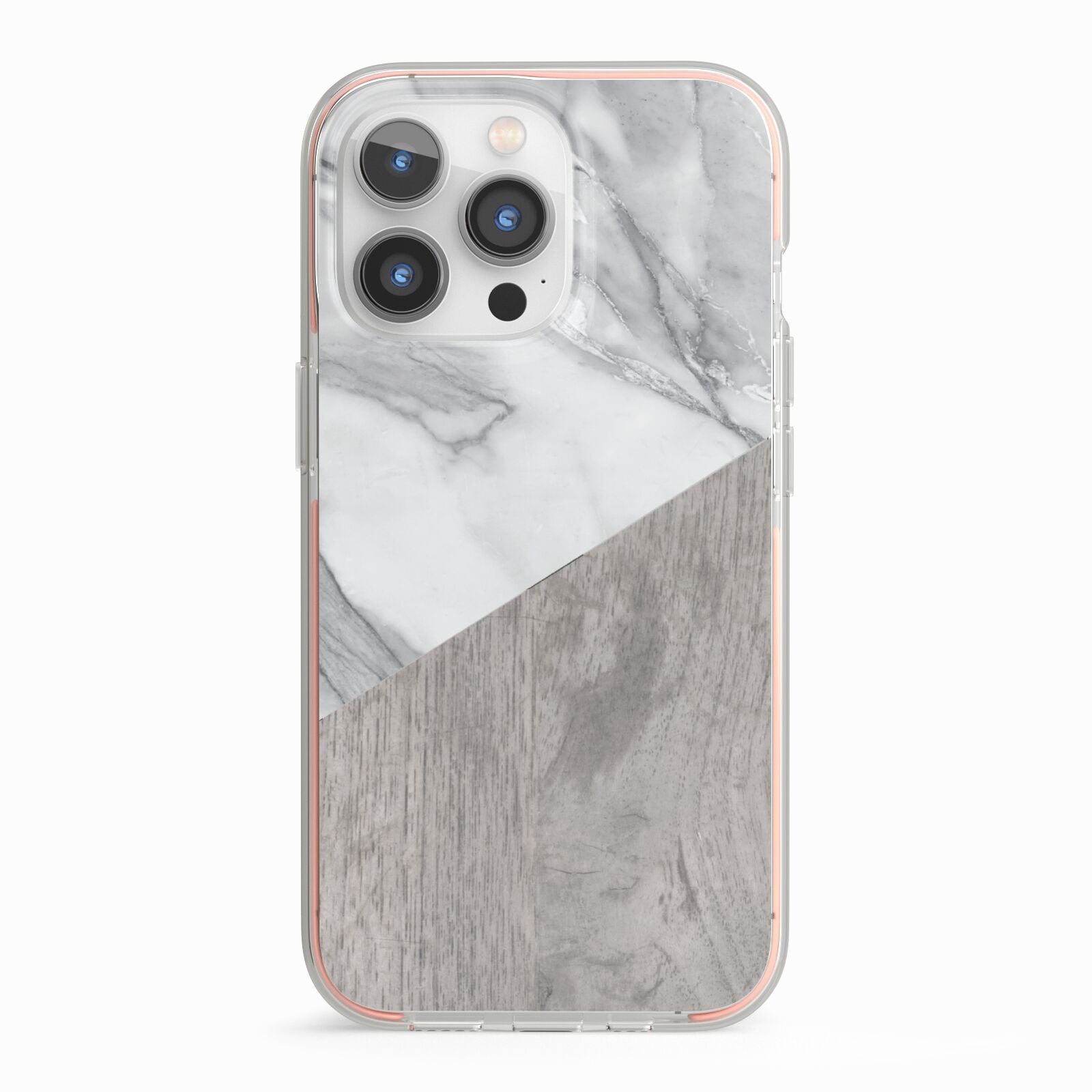 Marble Wood Geometric 5 iPhone 13 Pro TPU Impact Case with Pink Edges