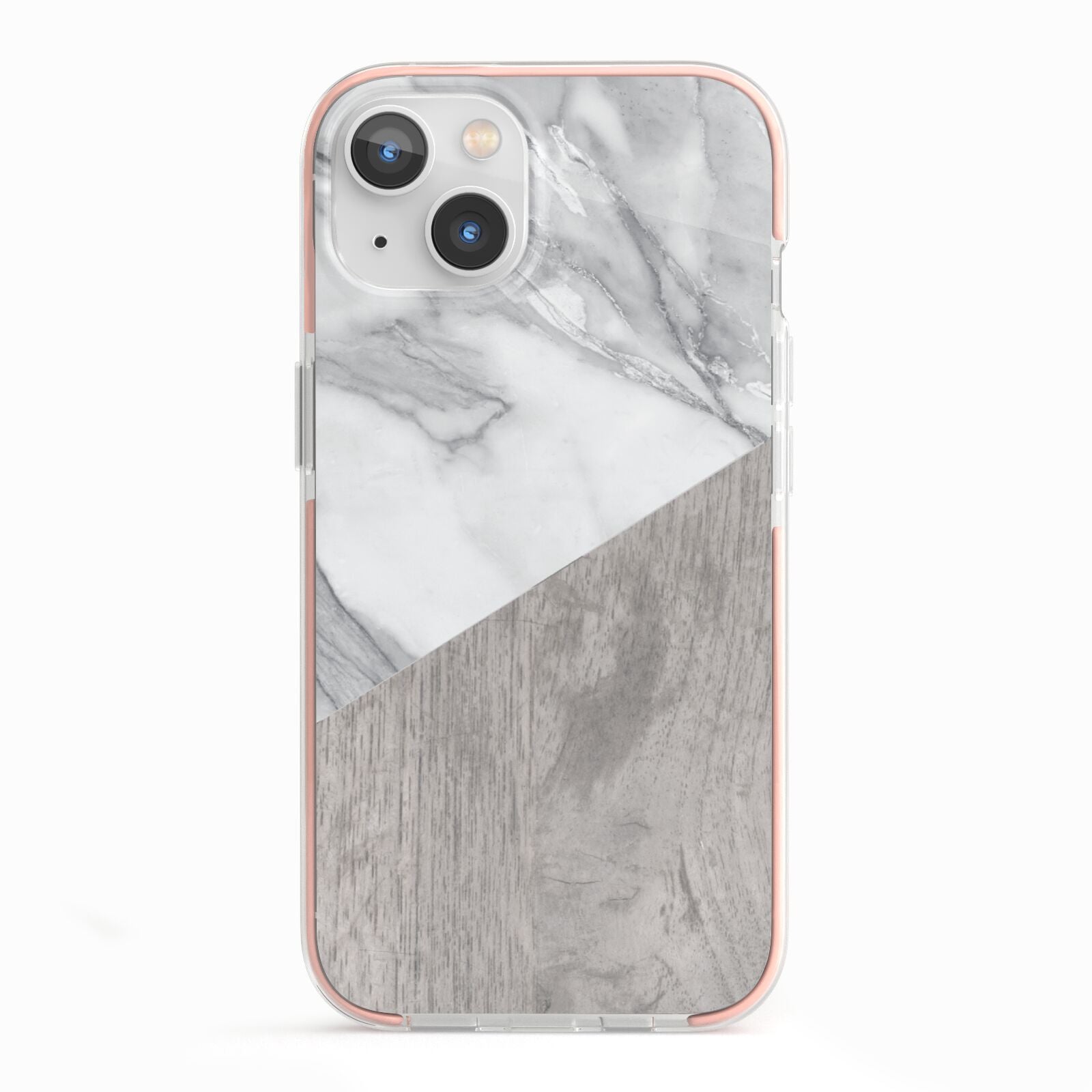 Marble Wood Geometric 5 iPhone 13 TPU Impact Case with Pink Edges