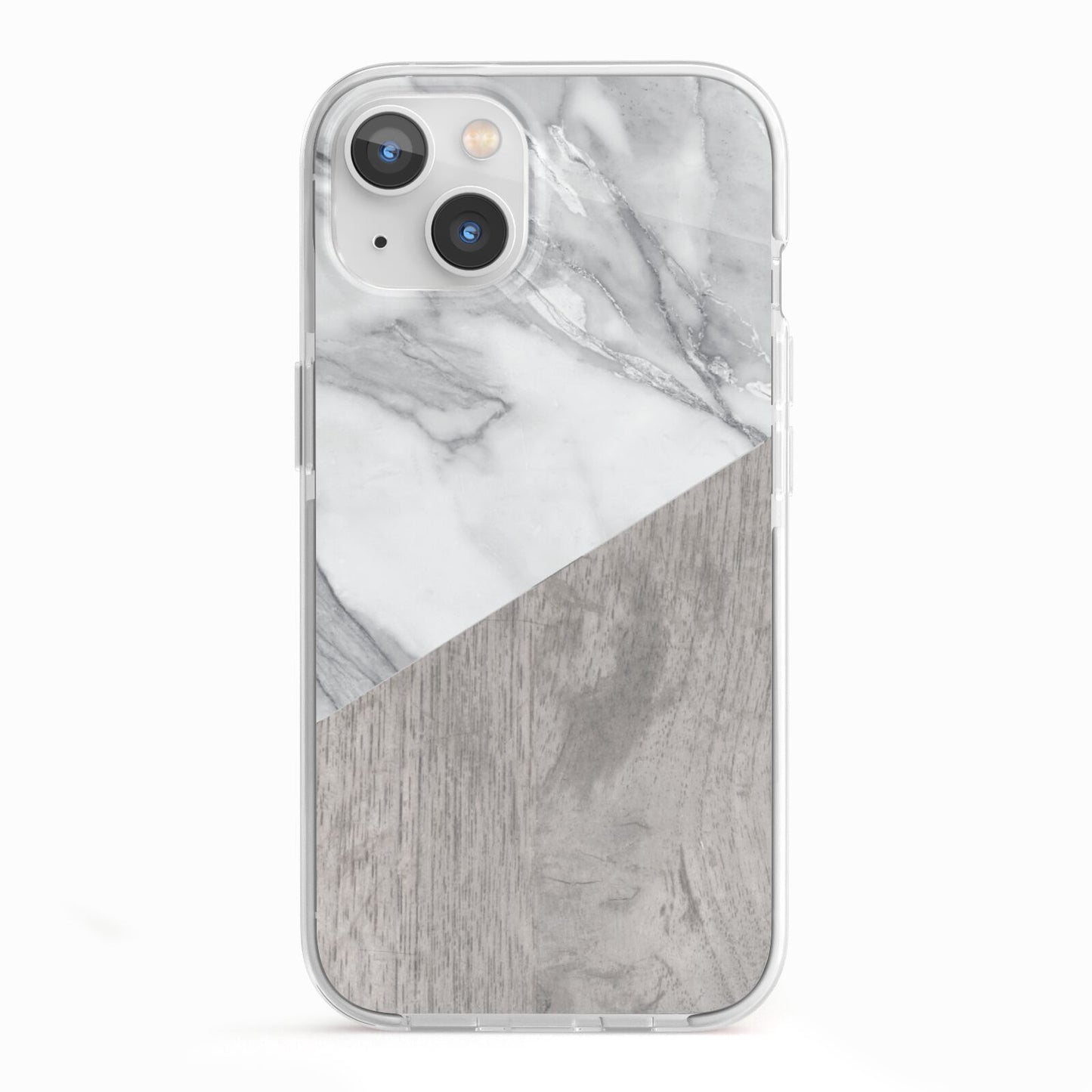 Marble Wood Geometric 5 iPhone 13 TPU Impact Case with White Edges