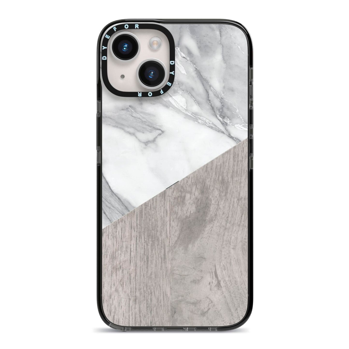 Marble Wood Geometric 5 iPhone 14 Black Impact Case on Silver phone