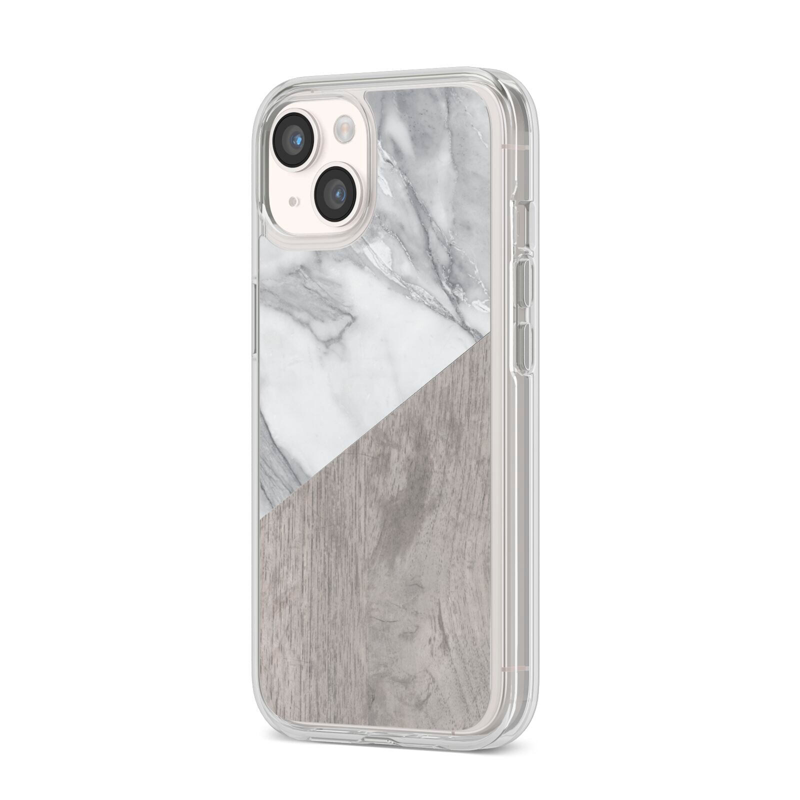 Marble Wood Geometric 5 iPhone 14 Clear Tough Case Starlight Angled Image