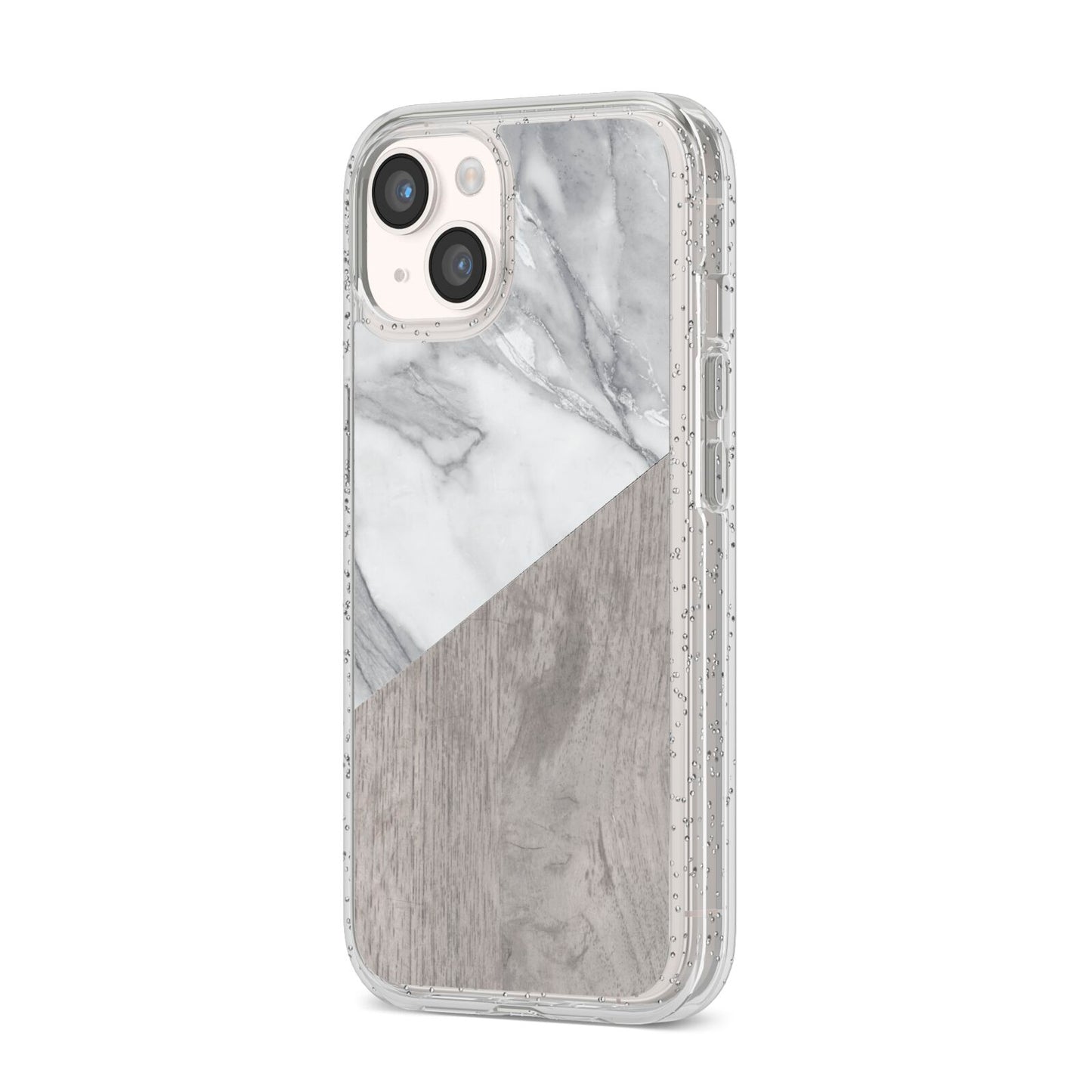 Marble Wood Geometric 5 iPhone 14 Glitter Tough Case Starlight Angled Image