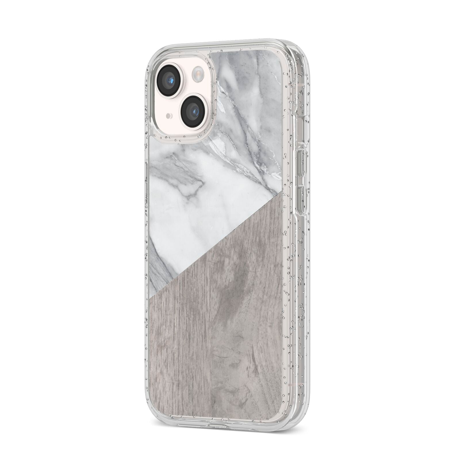 Marble Wood Geometric 5 iPhone 14 Glitter Tough Case Starlight Angled Image