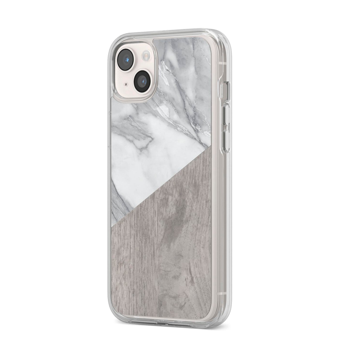 Marble Wood Geometric 5 iPhone 14 Plus Clear Tough Case Starlight Angled Image