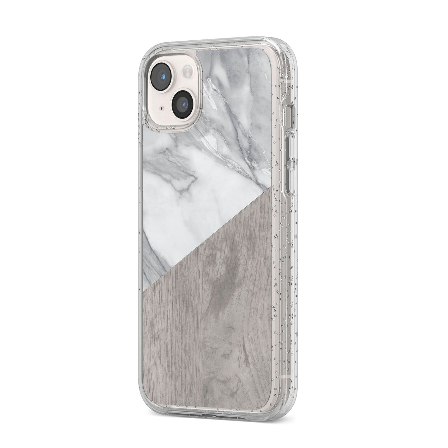 Marble Wood Geometric 5 iPhone 14 Plus Glitter Tough Case Starlight Angled Image