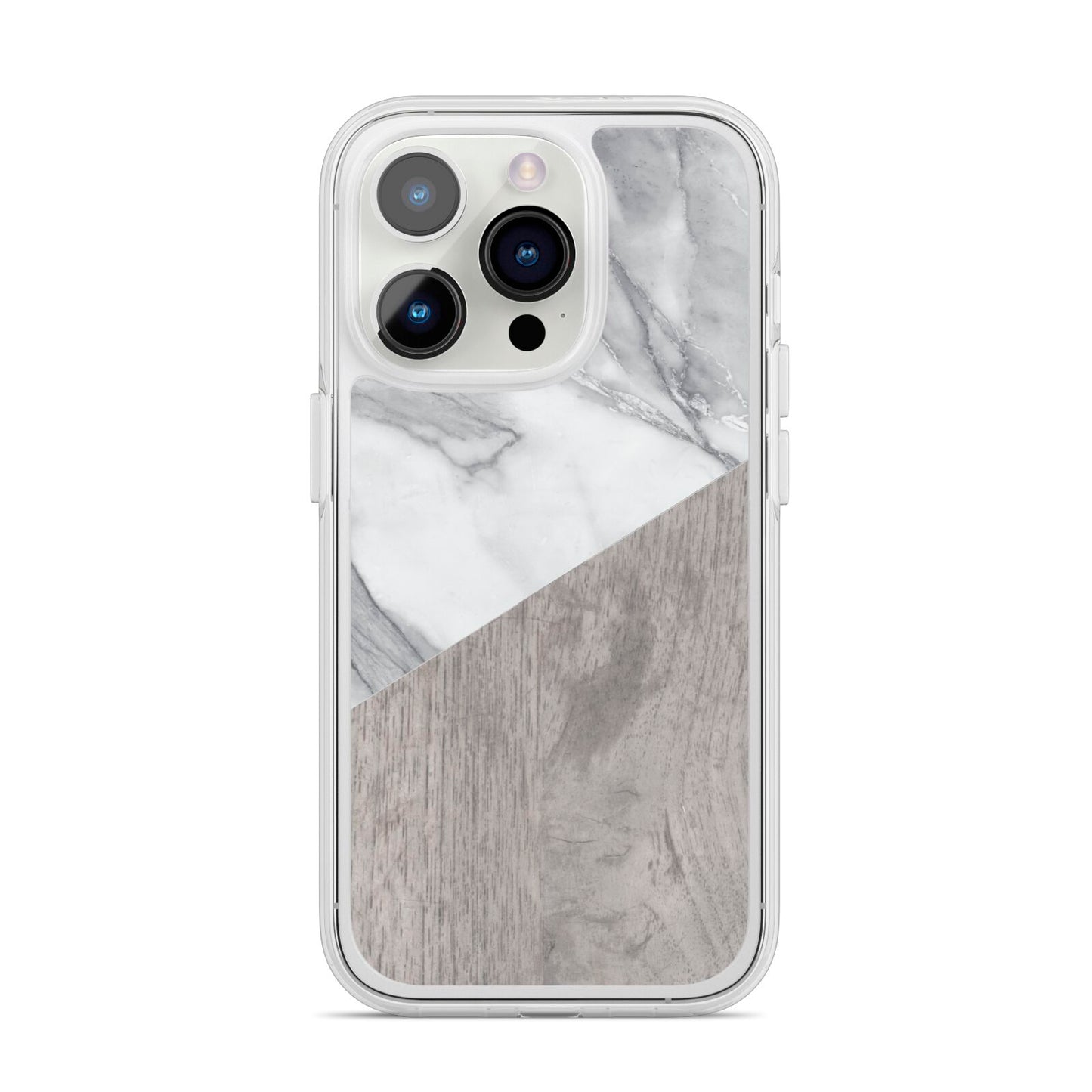 Marble Wood Geometric 5 iPhone 14 Pro Clear Tough Case Silver