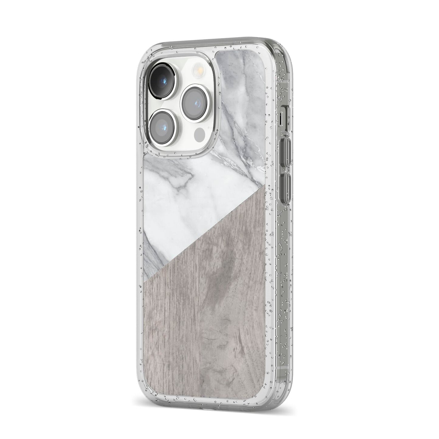 Marble Wood Geometric 5 iPhone 14 Pro Glitter Tough Case Silver Angled Image