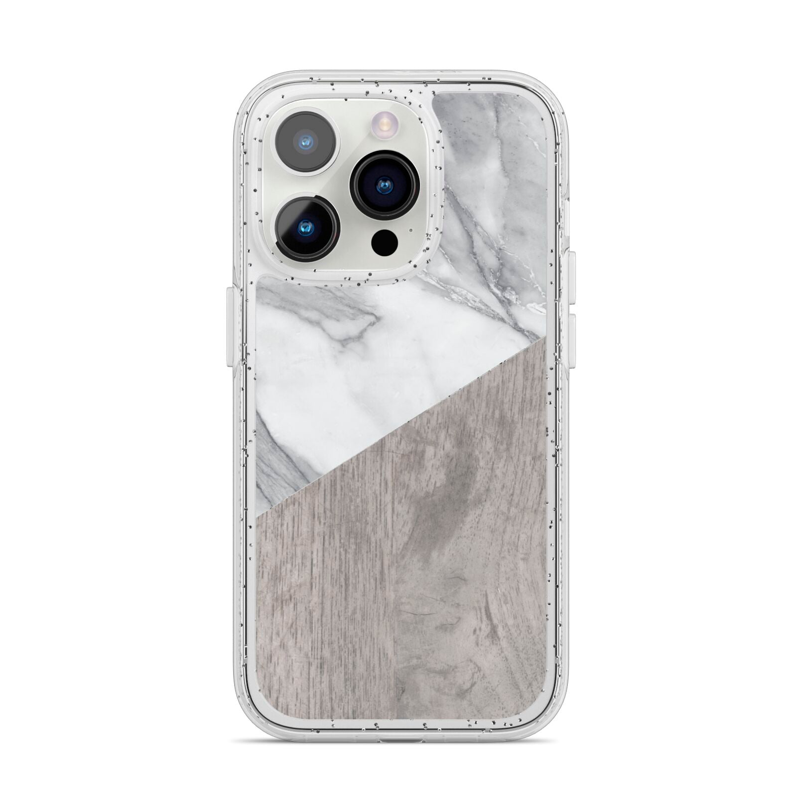 Marble Wood Geometric 5 iPhone 14 Pro Glitter Tough Case Silver