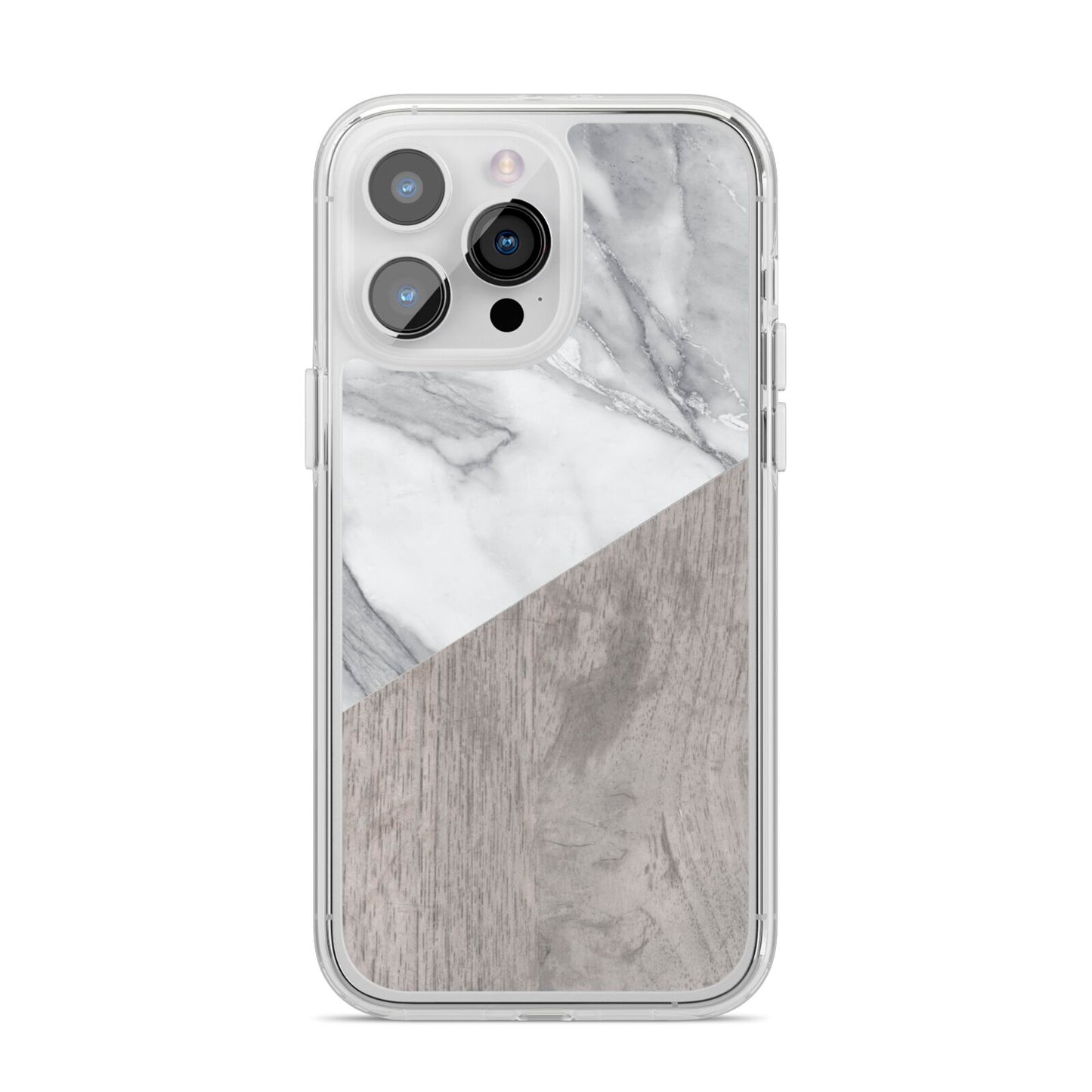 Marble Wood Geometric 5 iPhone 14 Pro Max Clear Tough Case Silver