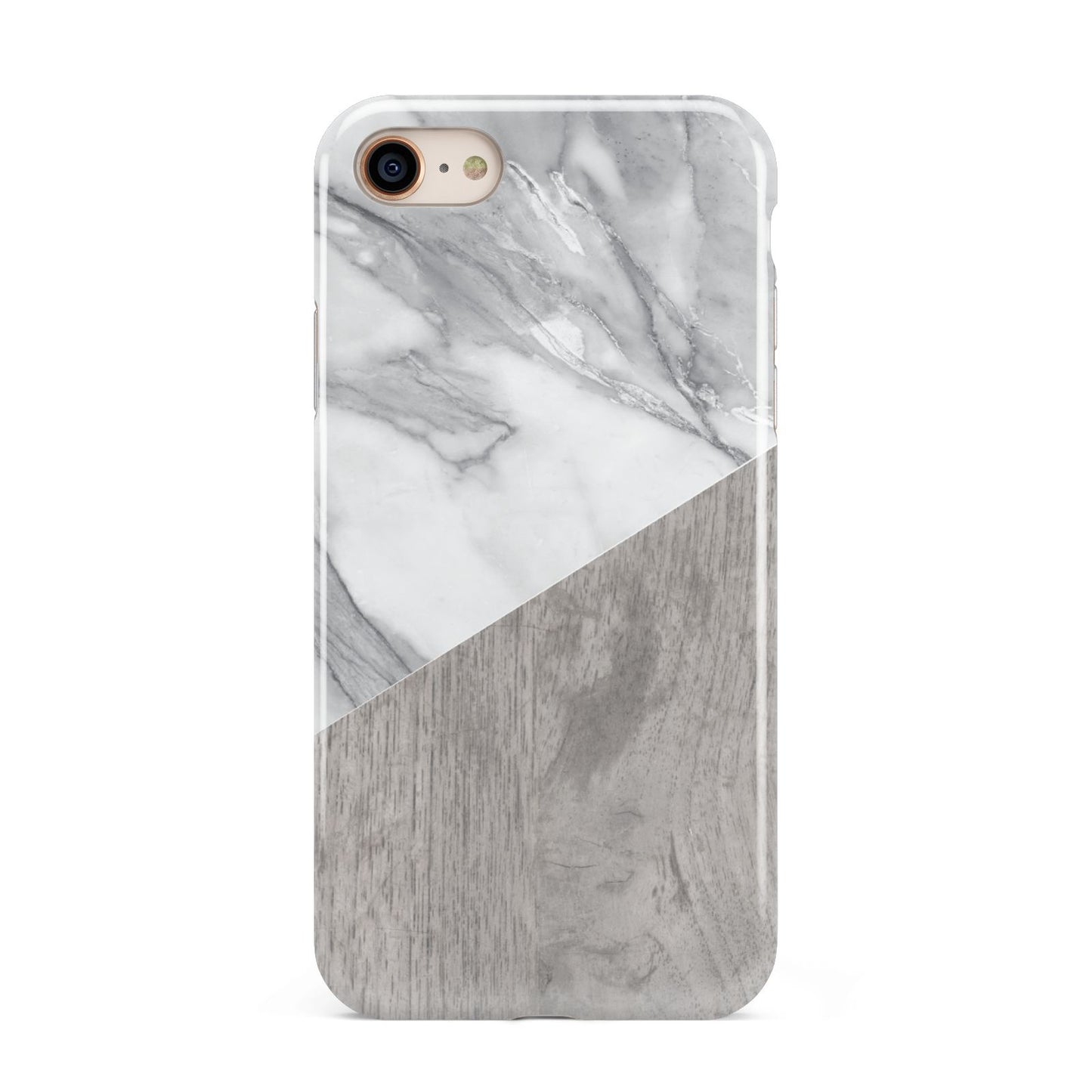 Marble Wood Geometric 5 iPhone 8 3D Tough Case on Gold Phone