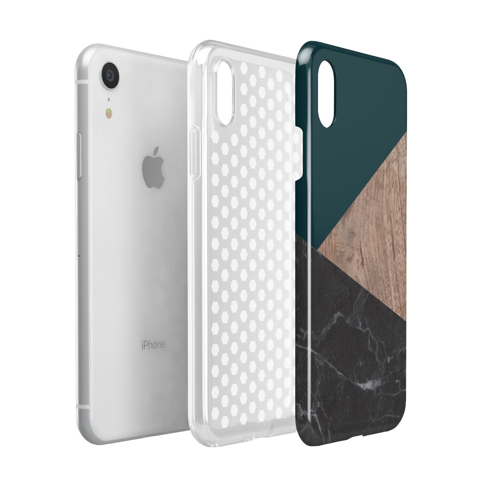 Marble Wood Geometric 6 Apple iPhone XR White 3D Tough Case Expanded view