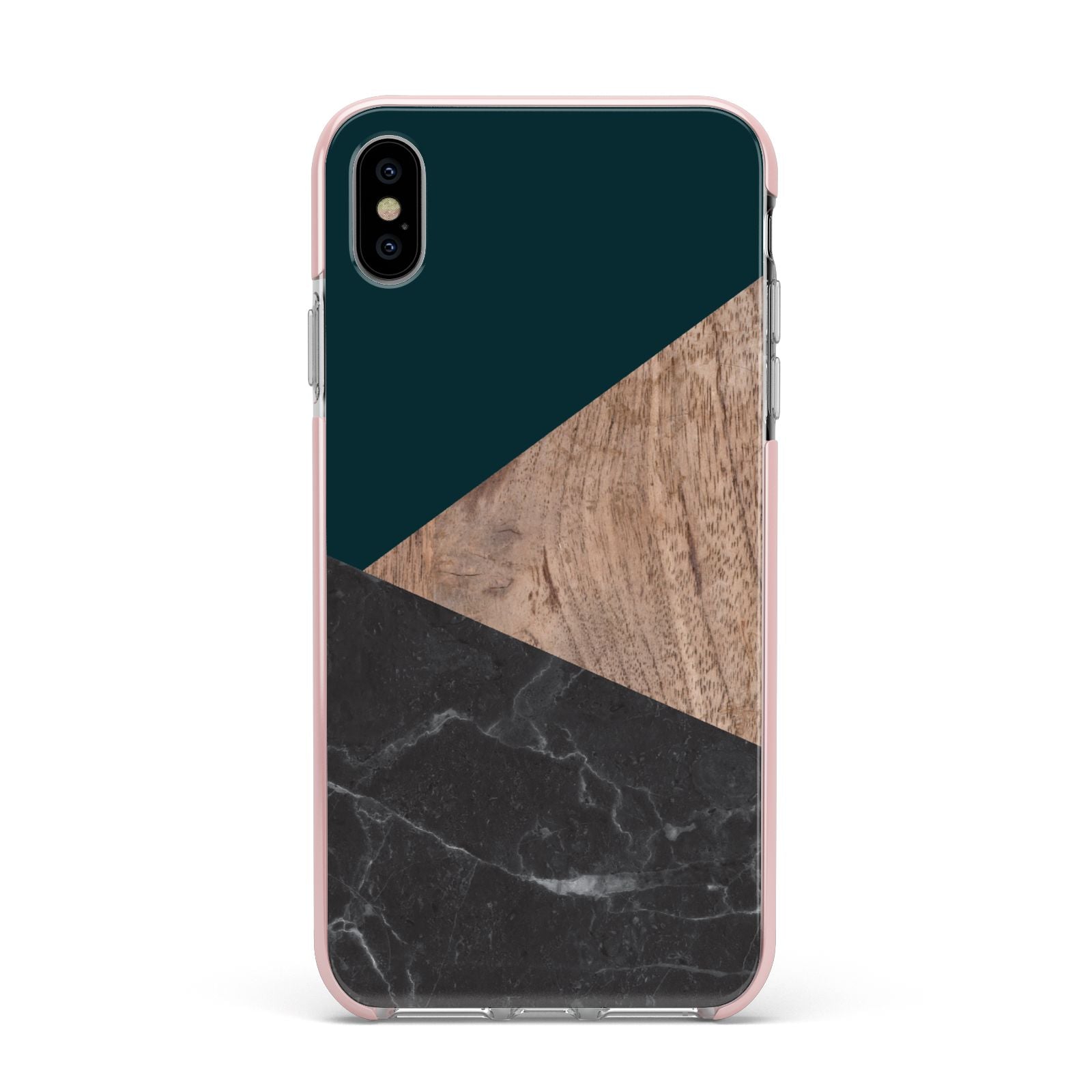 Marble Wood Geometric 6 Apple iPhone Xs Max Impact Case Pink Edge on Silver Phone