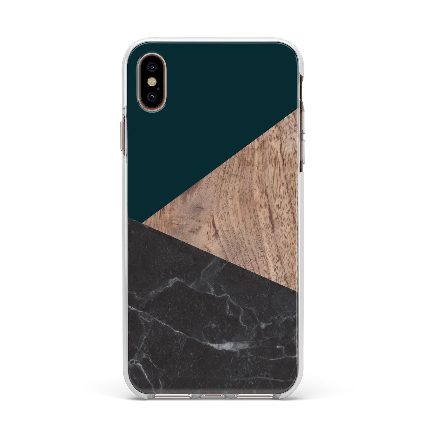 Marble Wood Geometric 6 Apple iPhone Xs Max Impact Case White Edge on Gold Phone